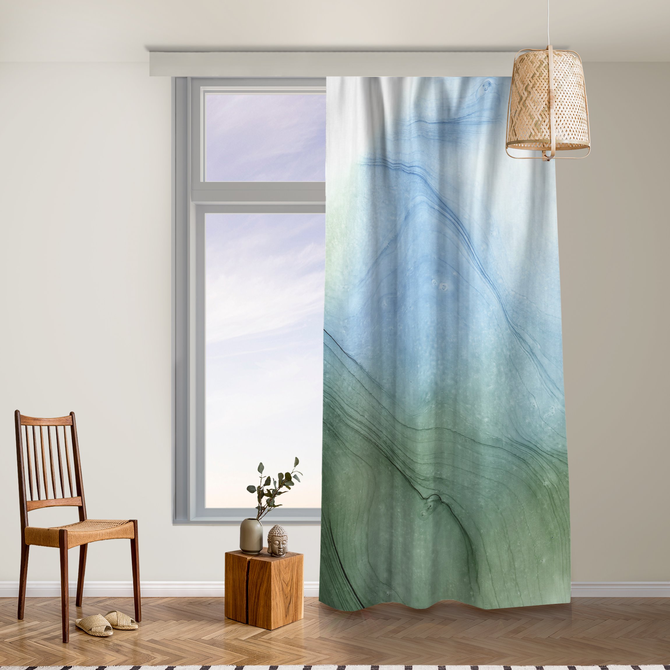 Vorhang Meliertes Moosgrün mit Blau