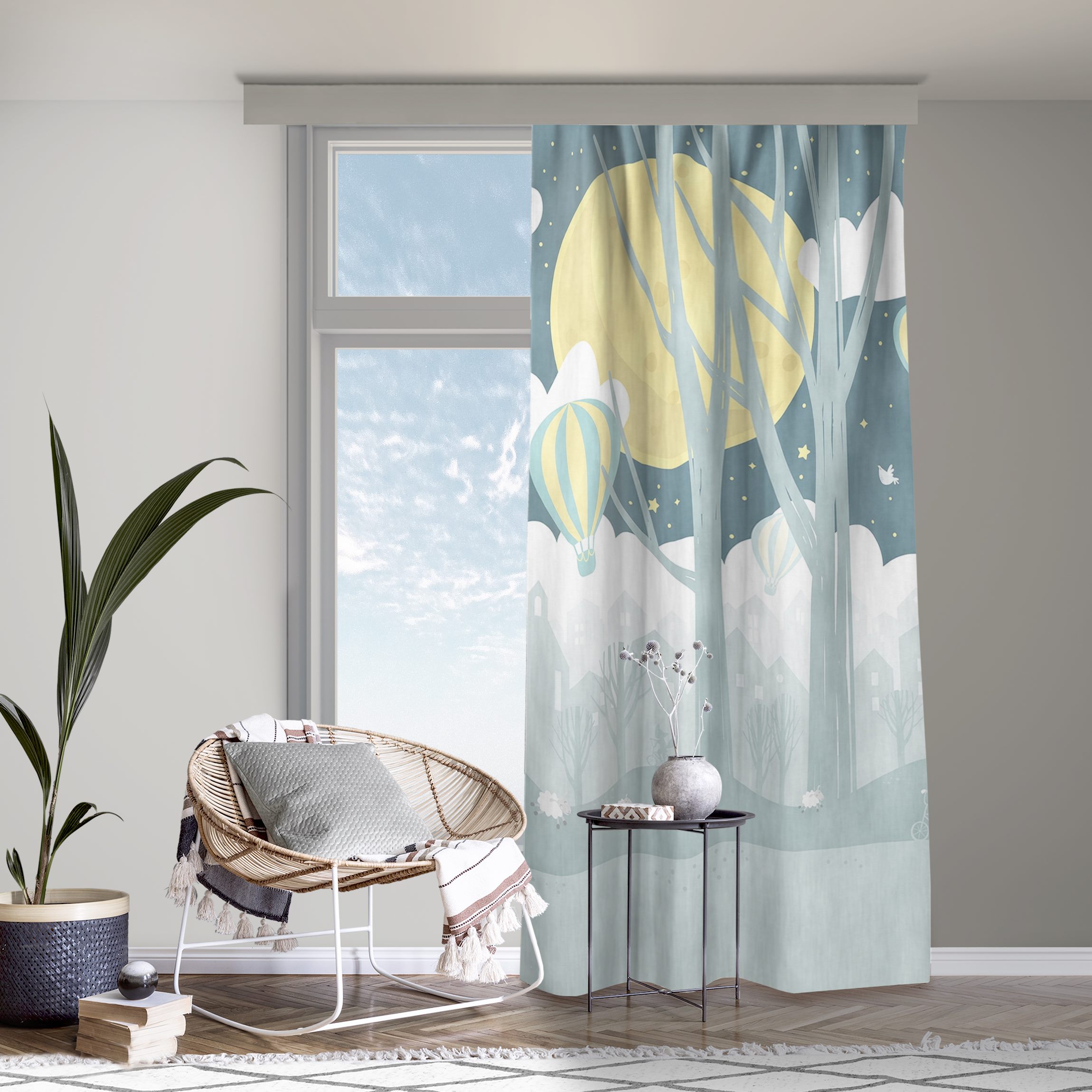 Vorhang Mond mit Bäumen und Häusern