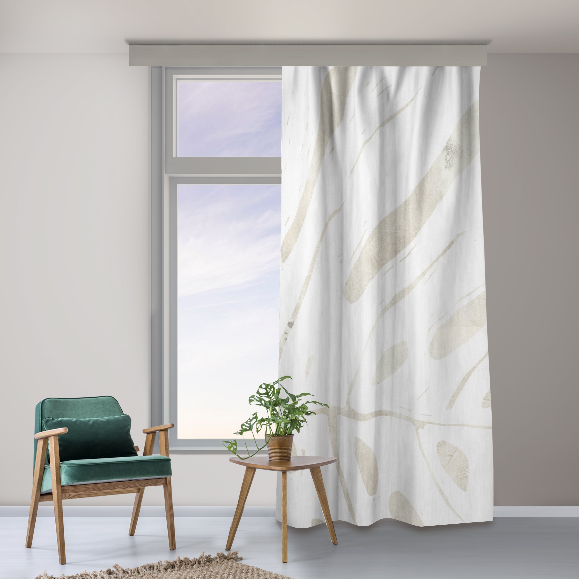 Vorhang Monstera Silhouette auf Leinen