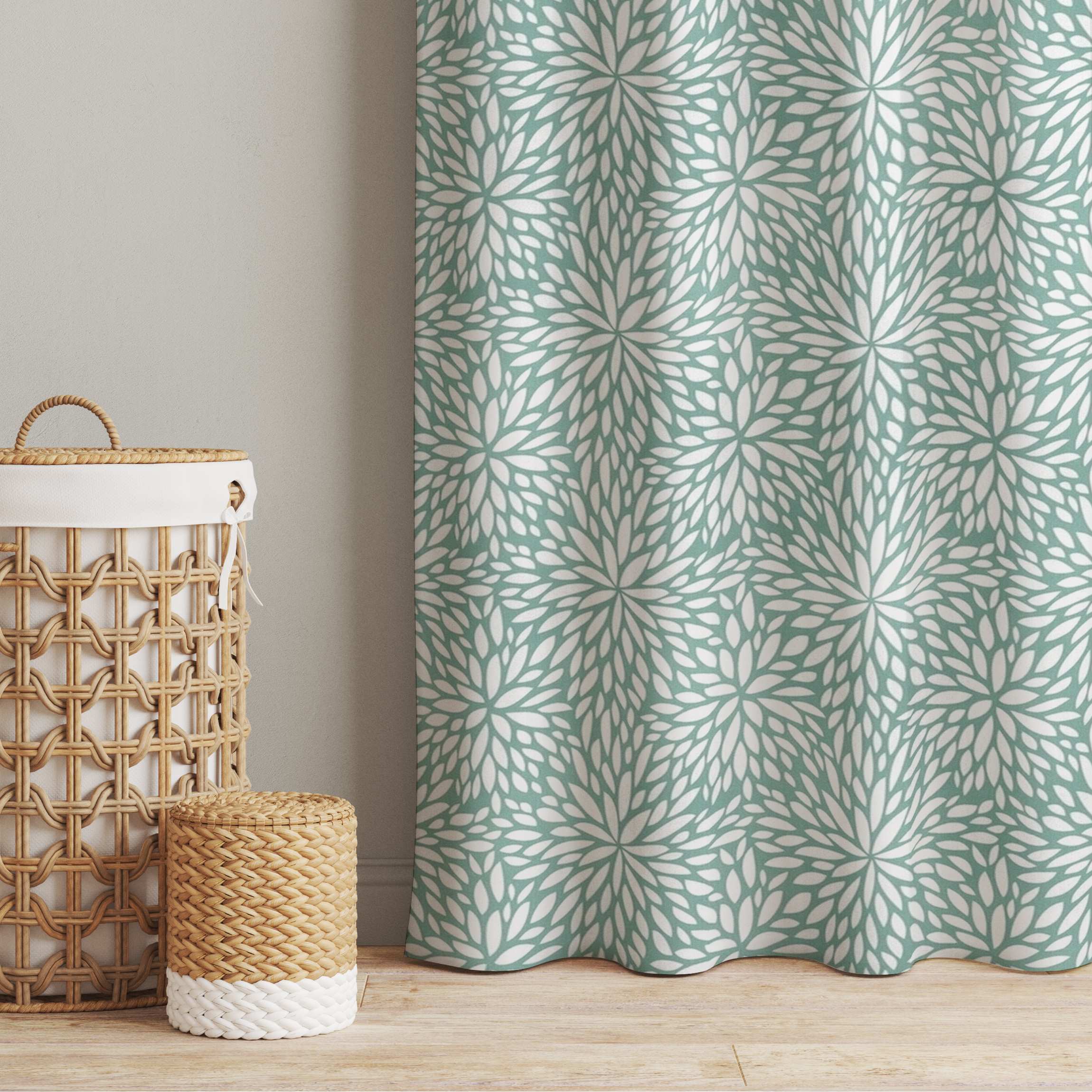 Vorhang Natürliches Muster Blumen in Mint