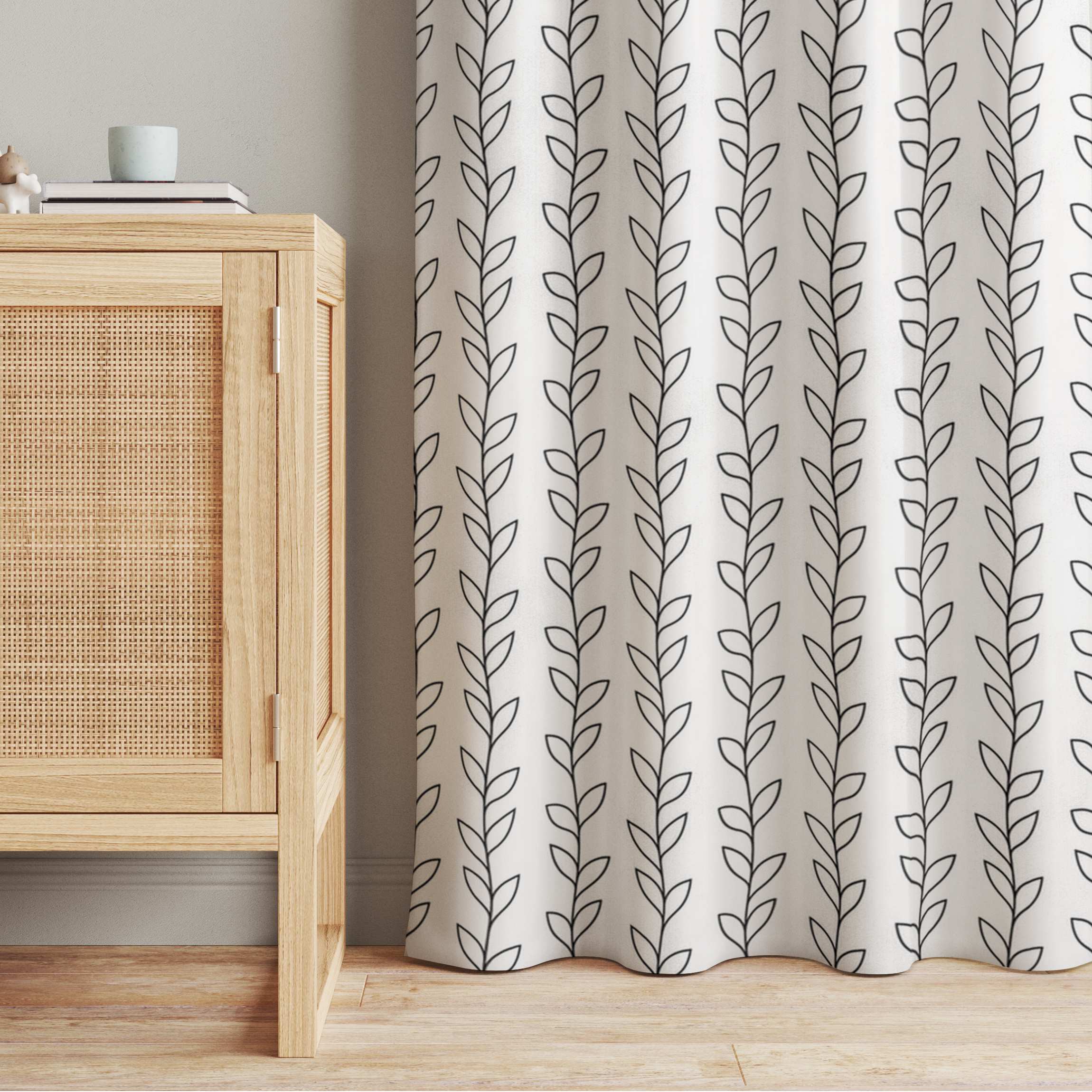 Vorhang Natürliches Muster Rankenlinien Schwarz