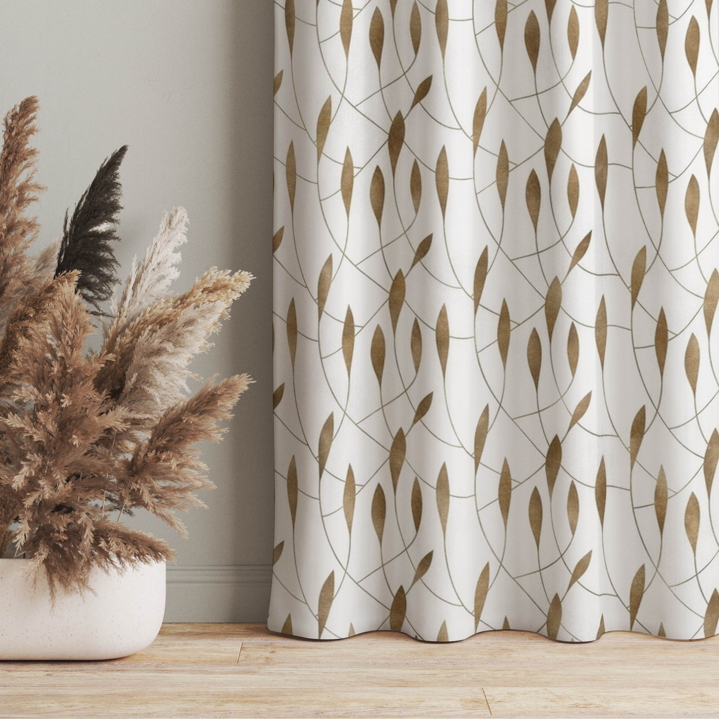 Vorhang Natürliches Muster schwungvolle Blätter in Gold