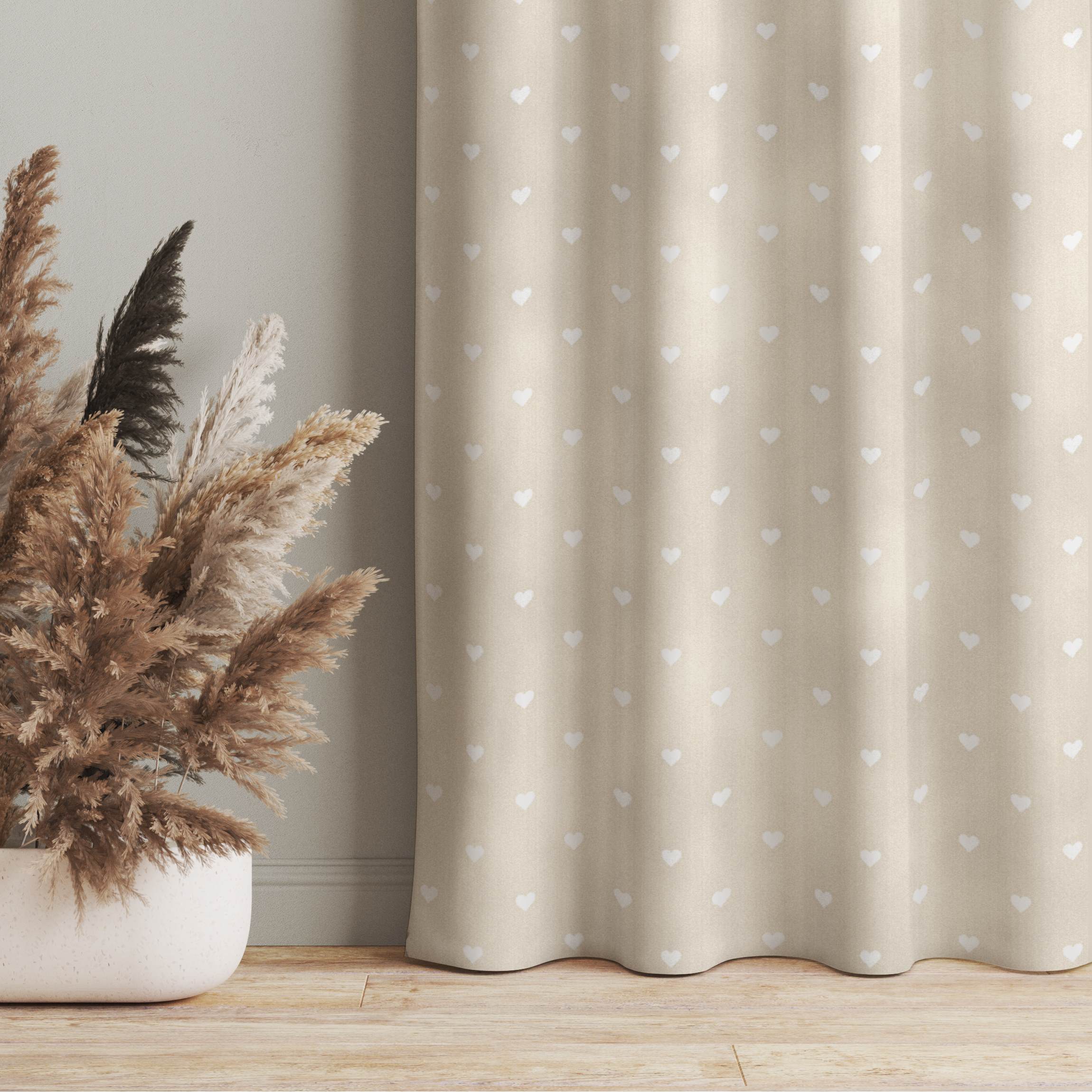 Vorhang No.YK58 Weiße Herzen auf Creme