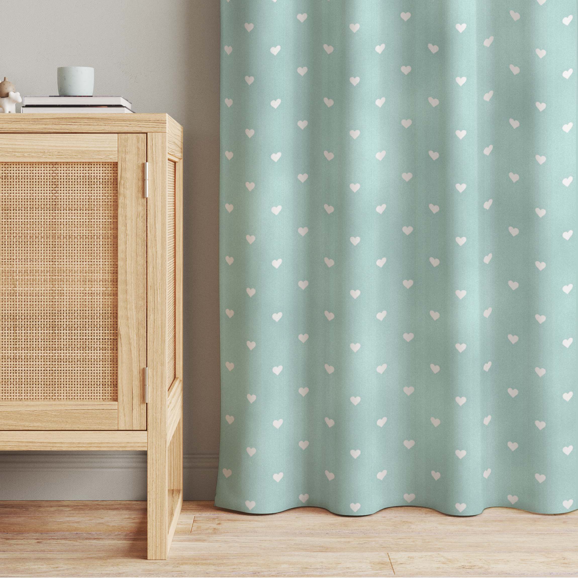 Vorhang No.YK60 Weiße Herzen auf Mint
