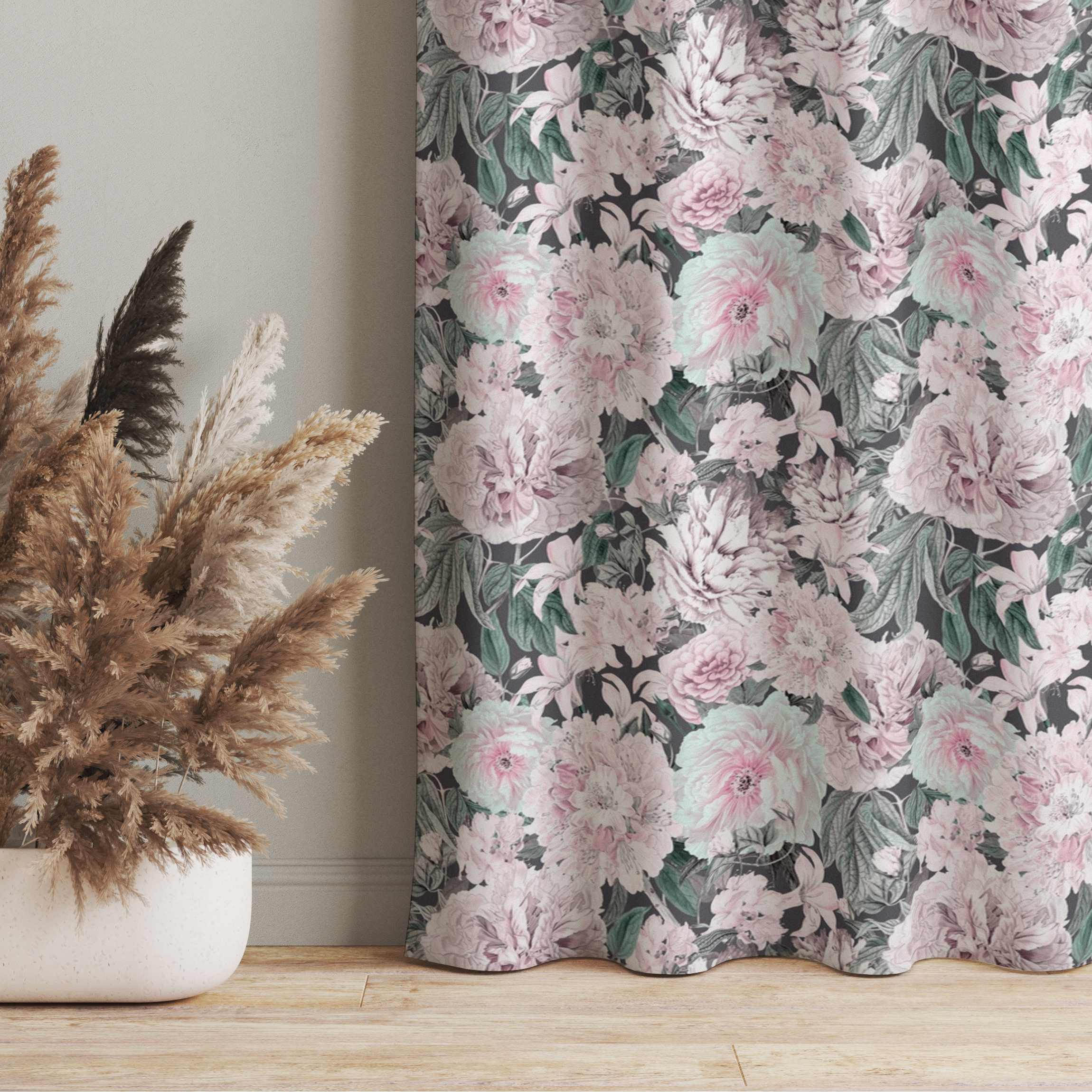 Vorhang Nostalgische Pfingstrosen in Pastell Rosa