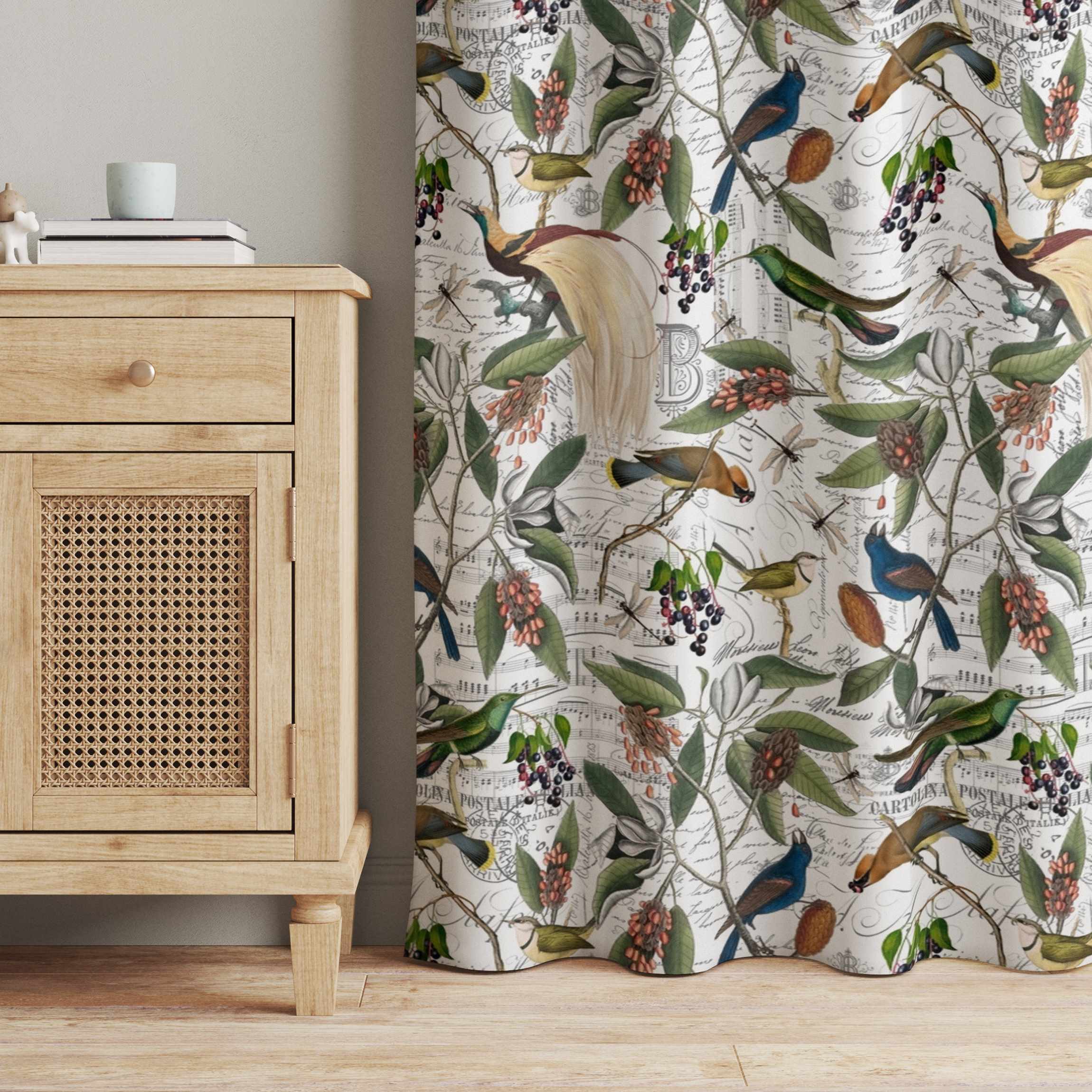 Vorhang Nostalgischer Beerenblues mit Paradiesvögeln