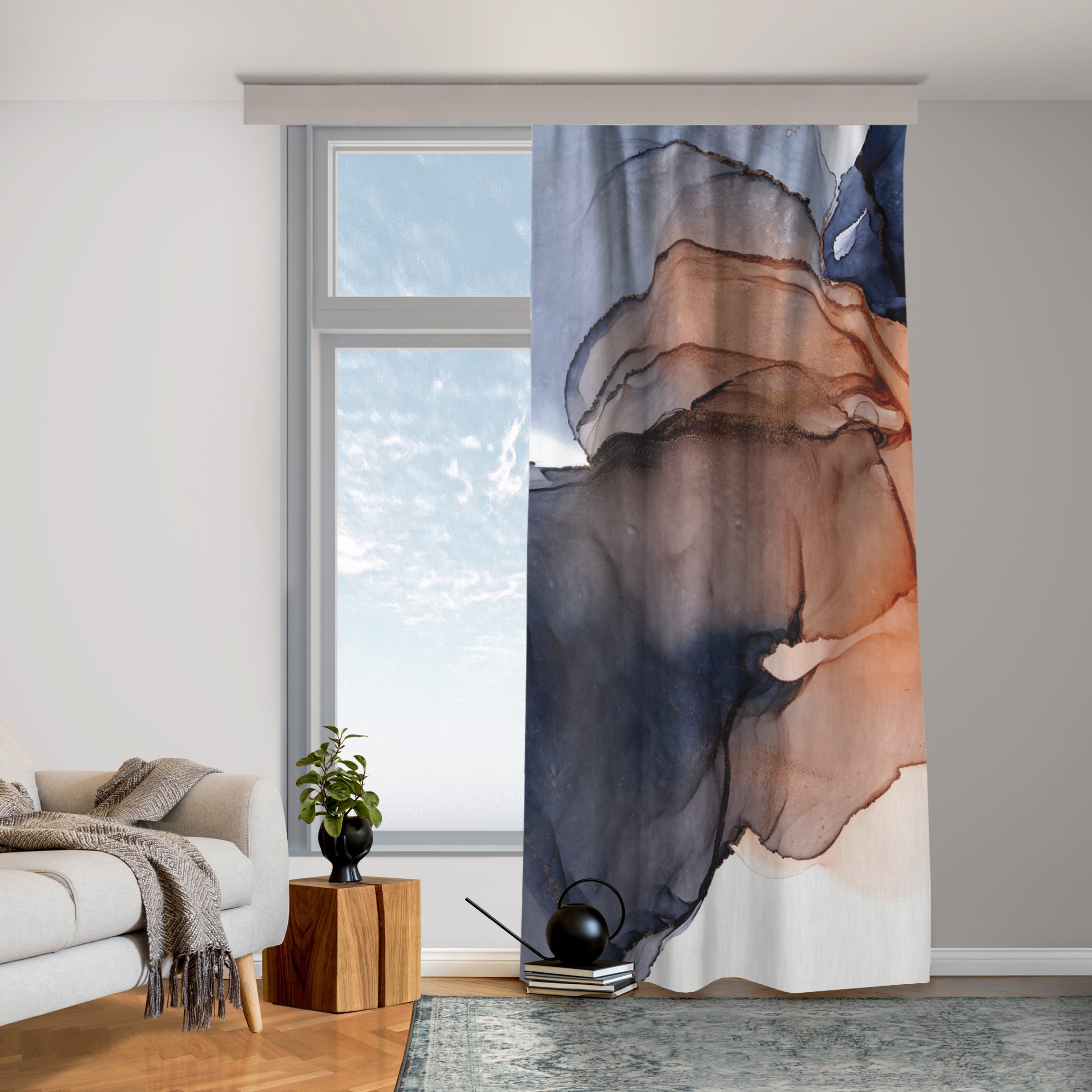 Vorhang Ozeantropfen Blau-Orange mit Gold