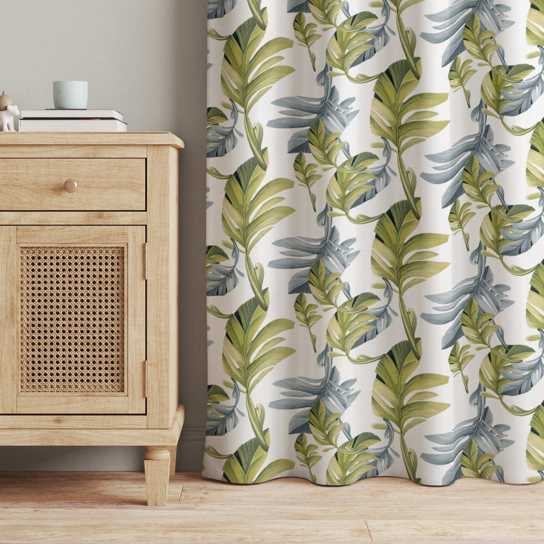 Vorhang Palmblätter in Grün und Blau