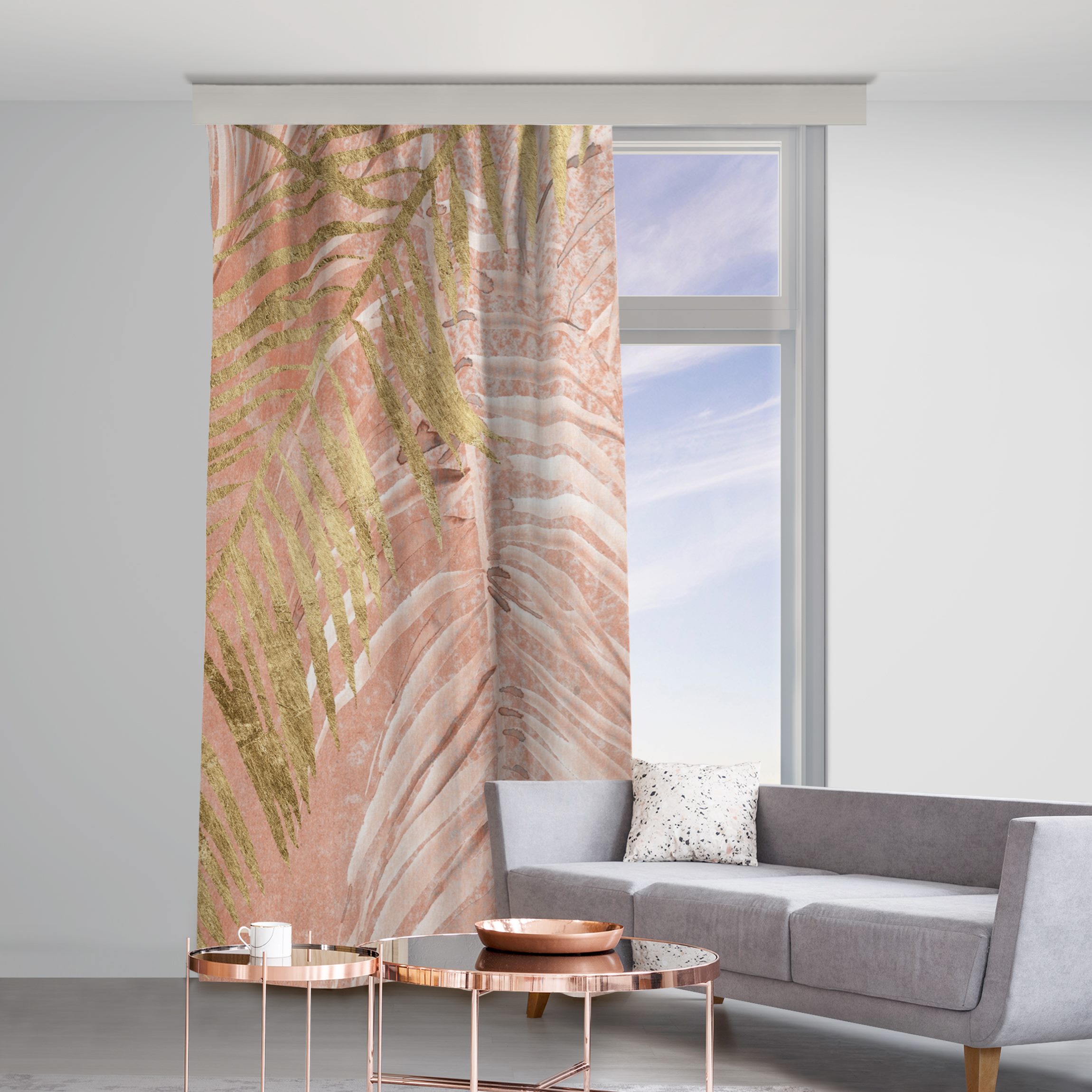 Vorhang Palmenblätter Rosa und Gold I