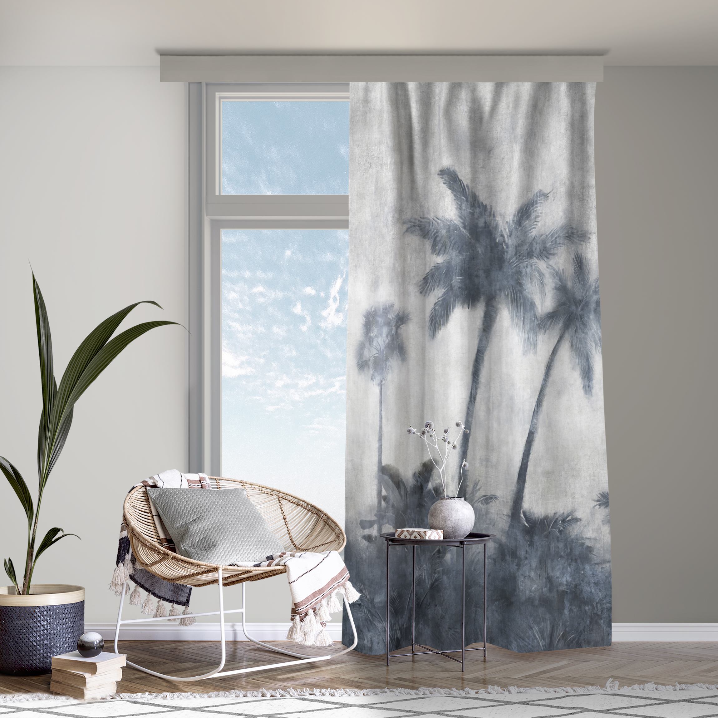Vorhang Palmenkette in blau