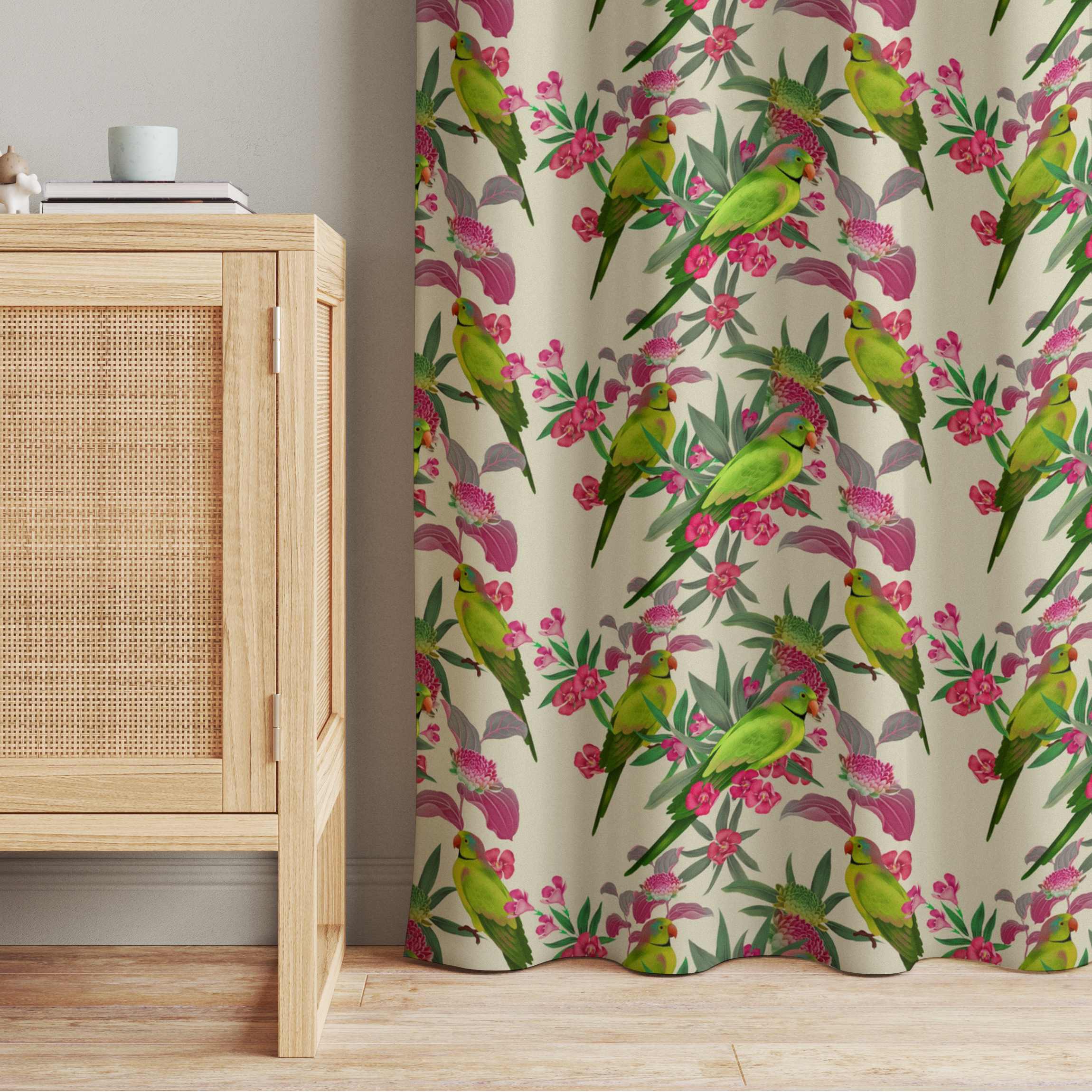Vorhang Papageien und Blumen
