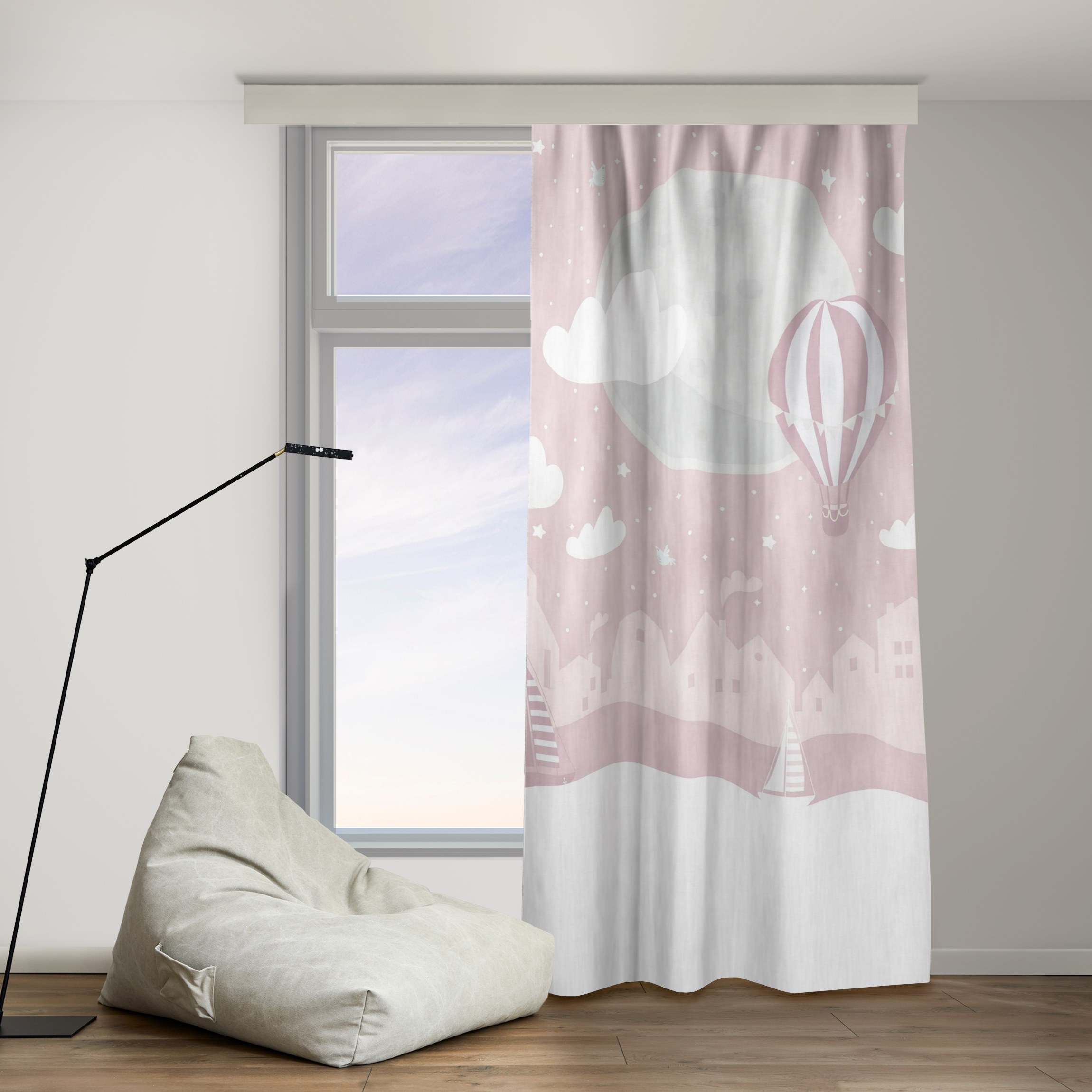 Vorhang Paris mit Sternen und Heißluftballon in Rosa