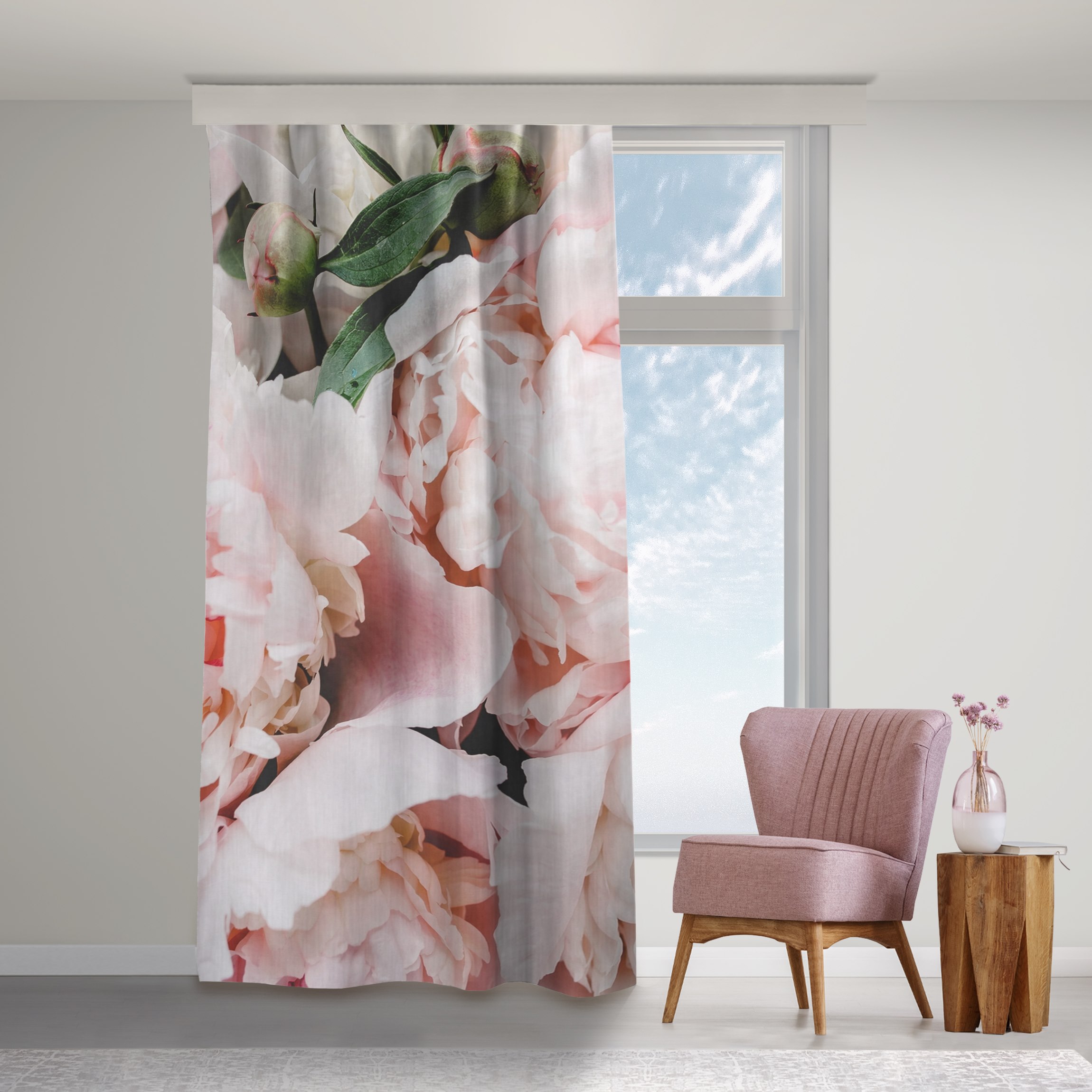 Vorhang Pfingstrosen Hellrosa