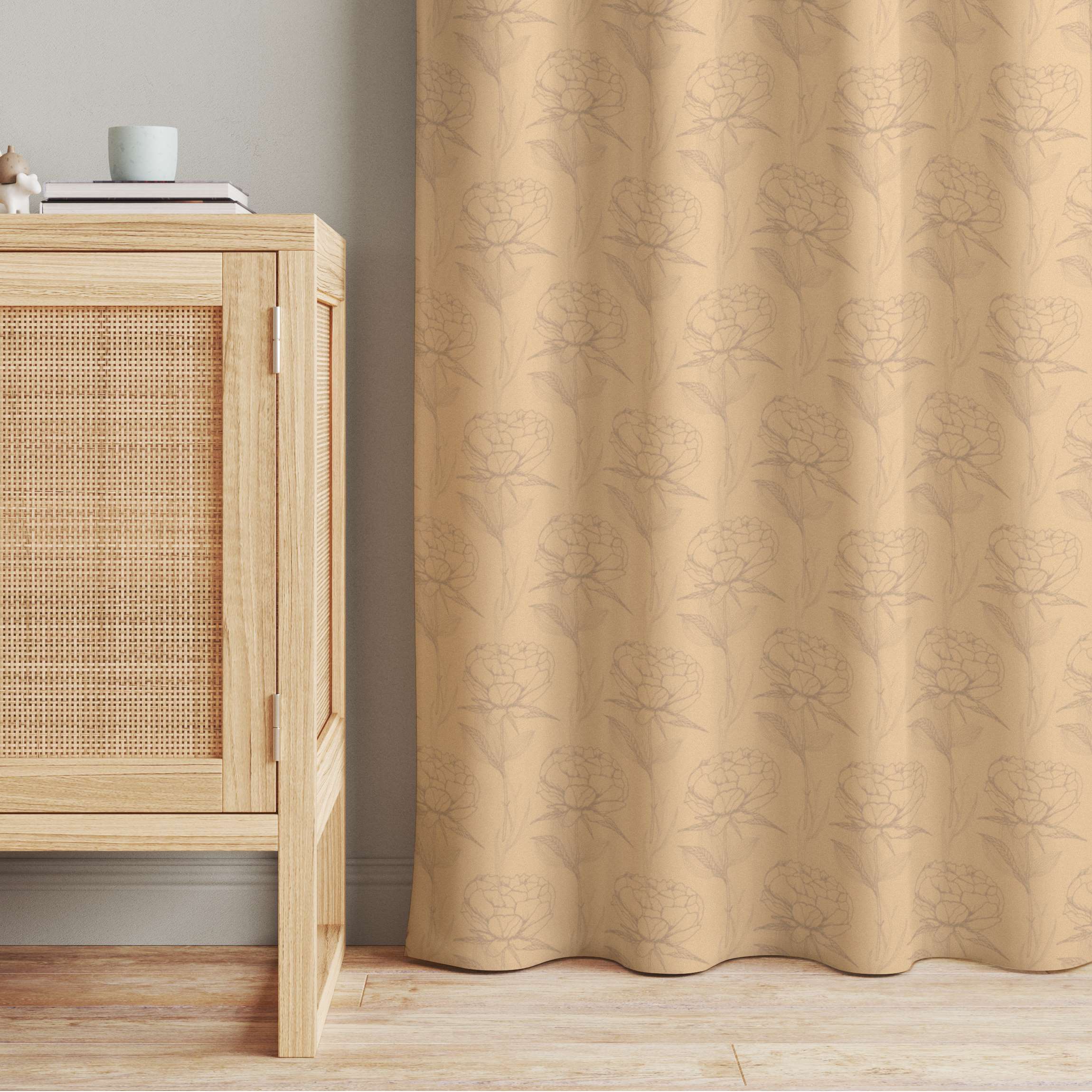 Vorhang Pfingstrosen Muster - Pastell Orange