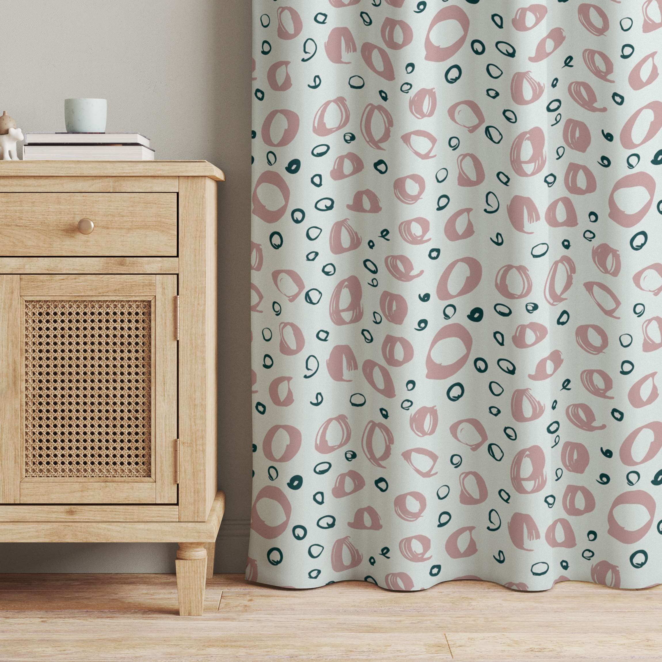 Vorhang Pinsel Kreis Muster - Altrosa und Dunkle Jade