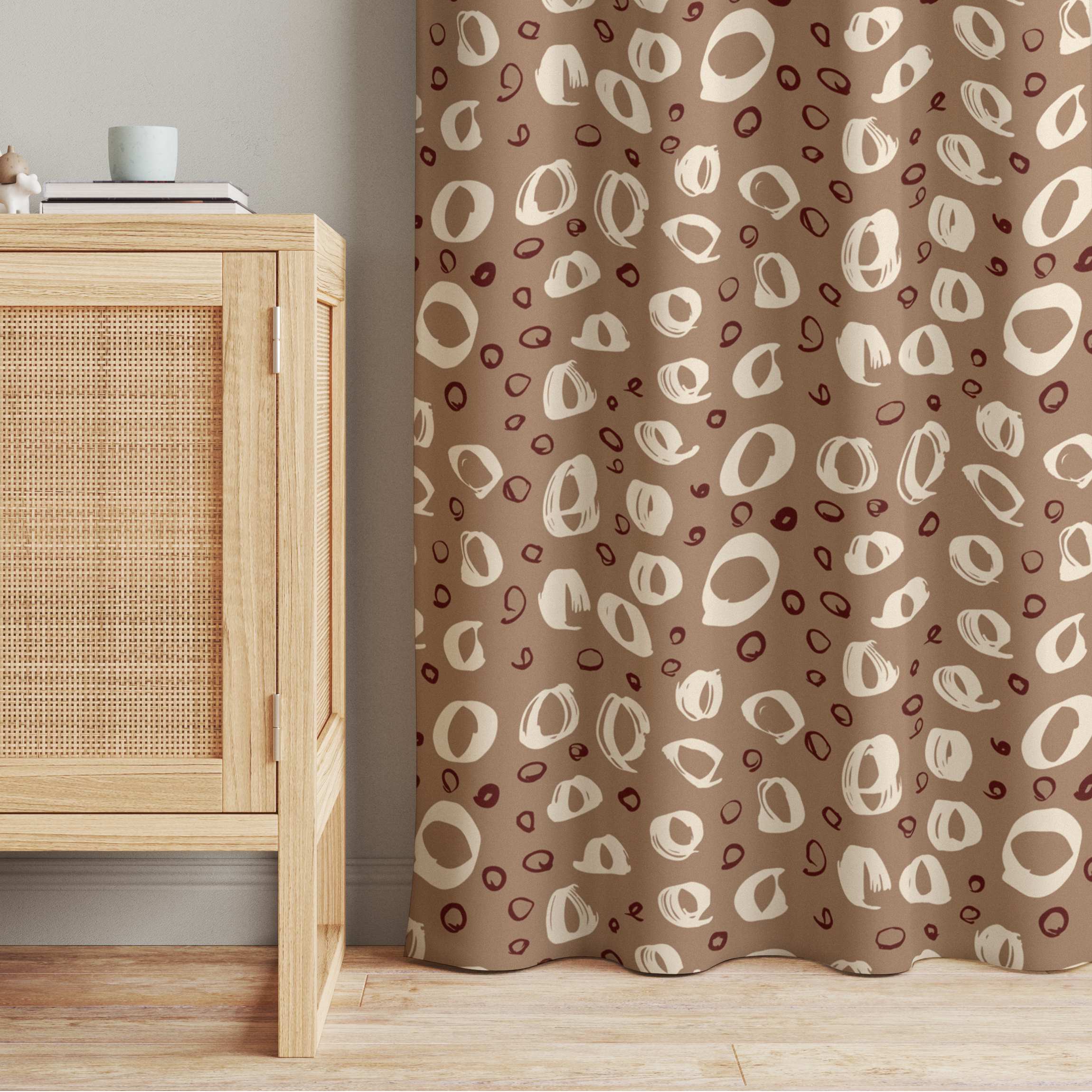 Vorhang Pinsel Kreis Muster - Beige, Weiß und Rot