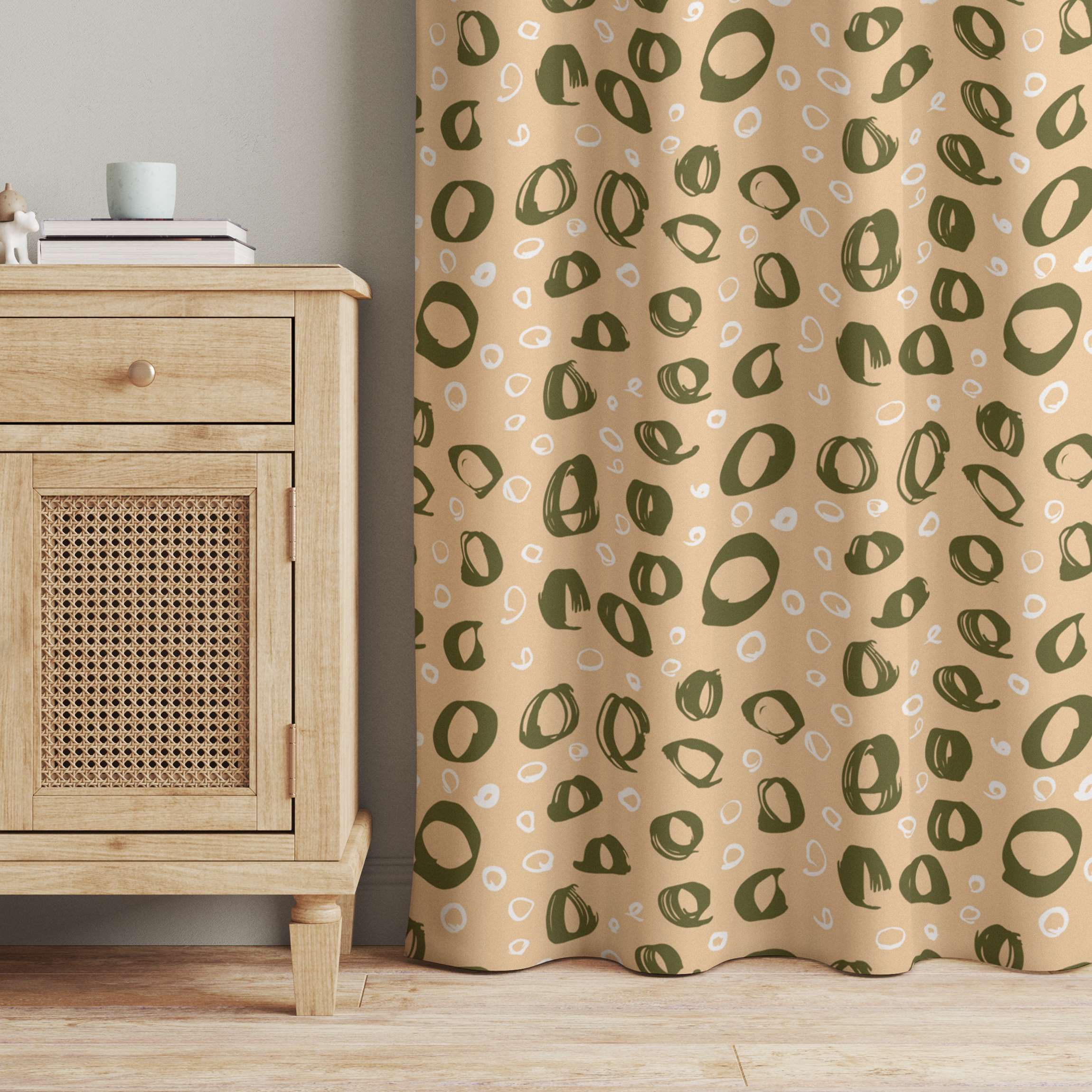 Vorhang Pinsel Kreis Muster - Pastell Orange und Olive Grün