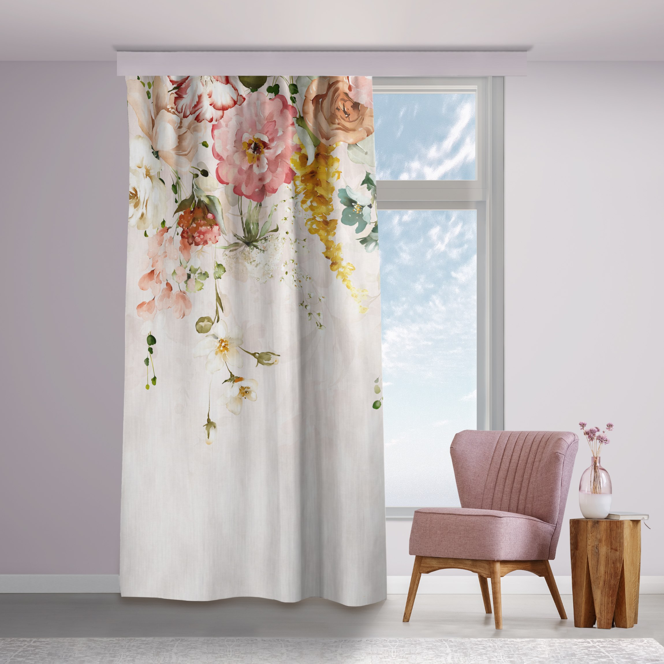 Vorhang Rankende Blumen Aquarell Vintage