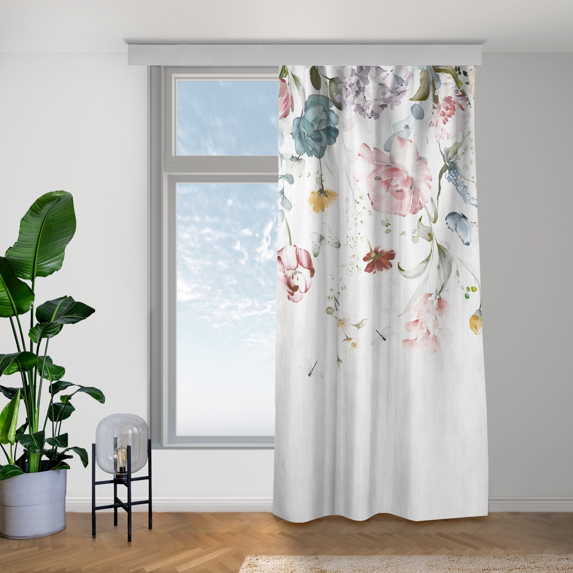 Vorhang Rankende Blumen mit Schmetterlingen Aquarell