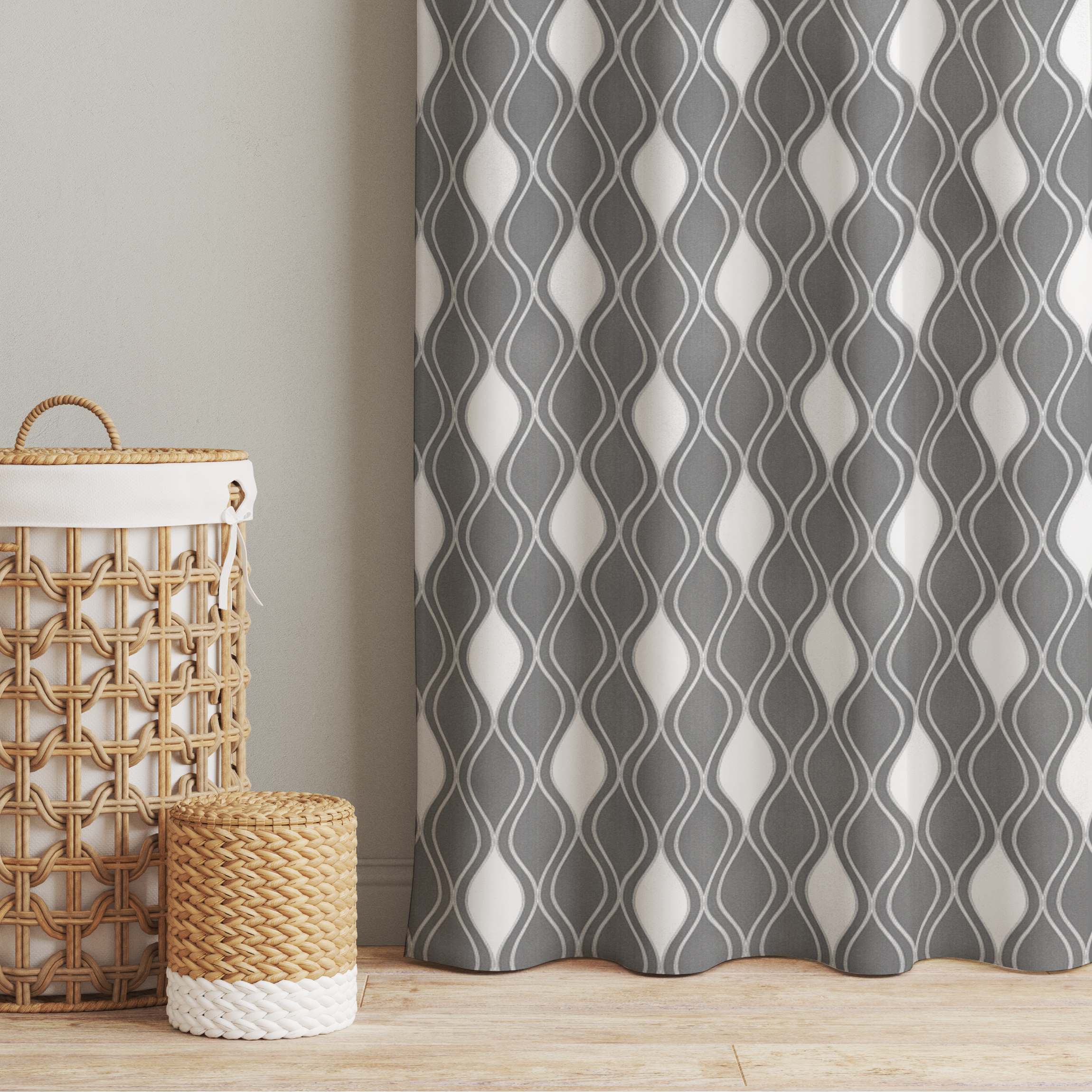 Vorhang Retro Muster mit glänzenden Tropfen in anthrazit