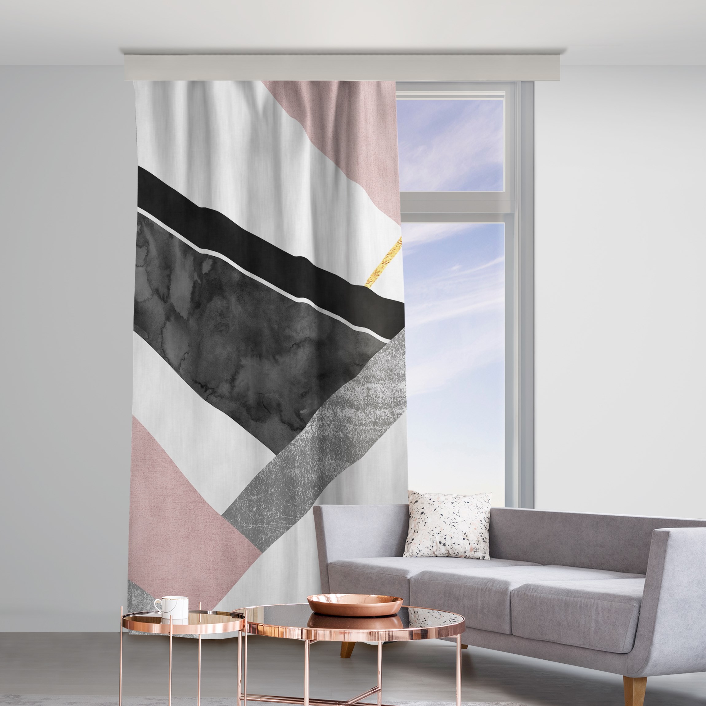 Vorhang Schwarz Weiß Geometrie mit Gold