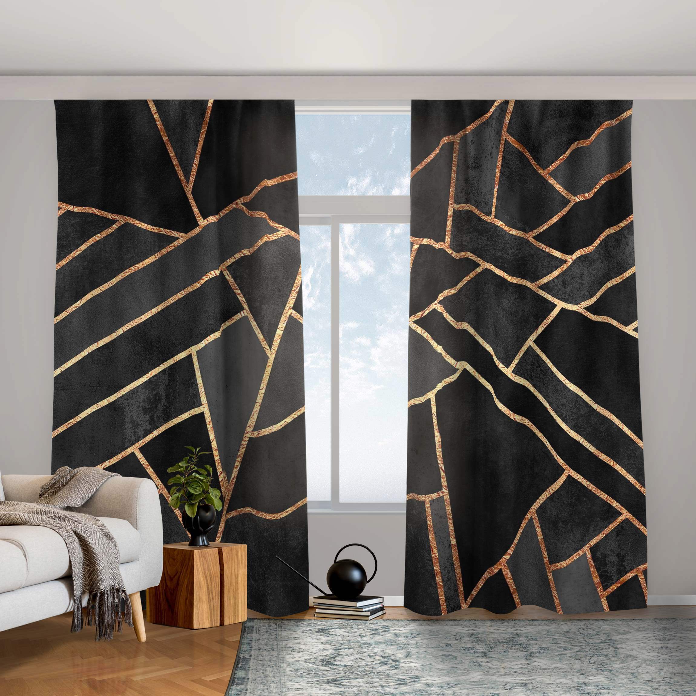Vorhang Schwarze Dreiecke Gold