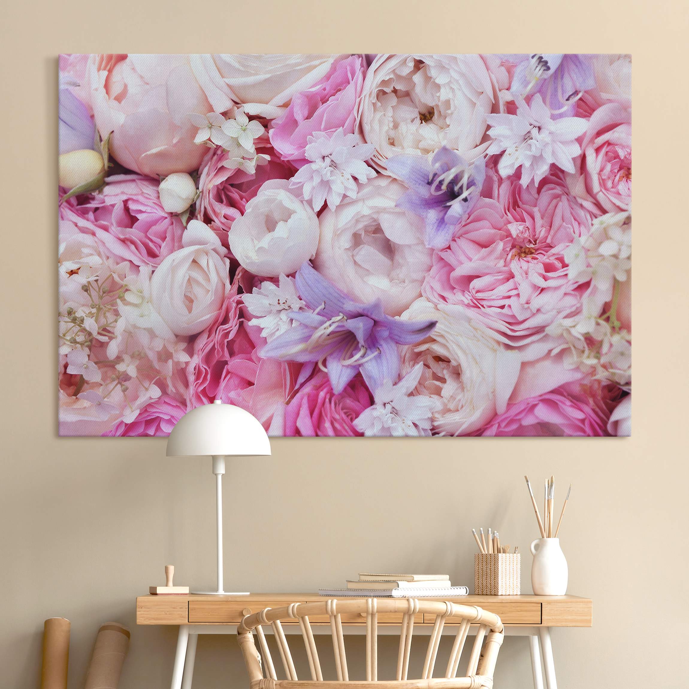 Akustikbild Shabby Rosen mit Glockenblumen