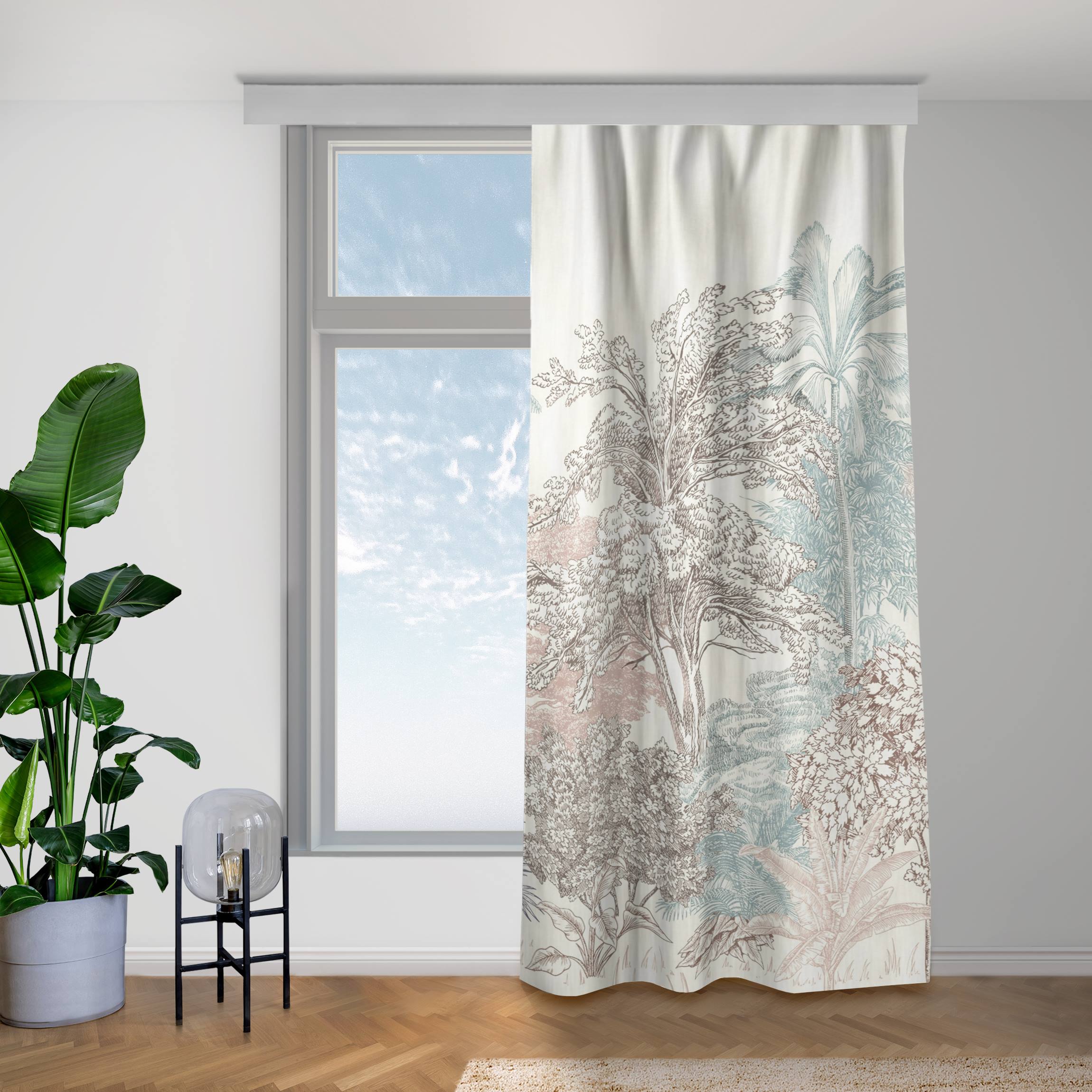 Vorhang Tropenwald mit Palmen in Pastell