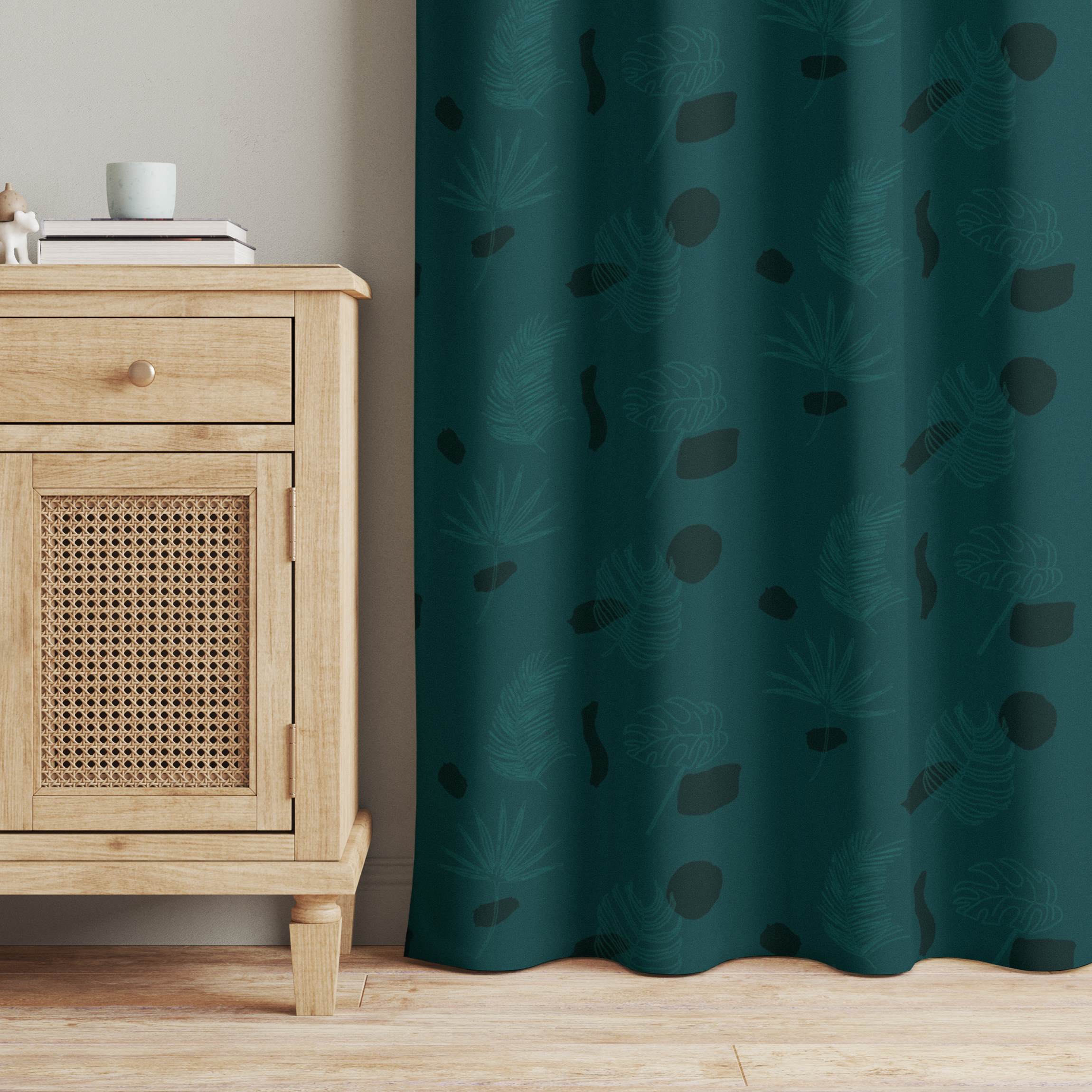 Vorhang Tropische Blätter Muster - Dunkle Jade