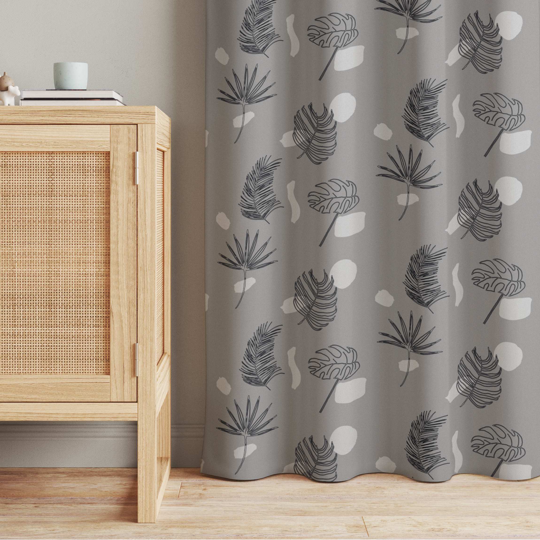 Vorhang Tropische Blätter Muster - Grau