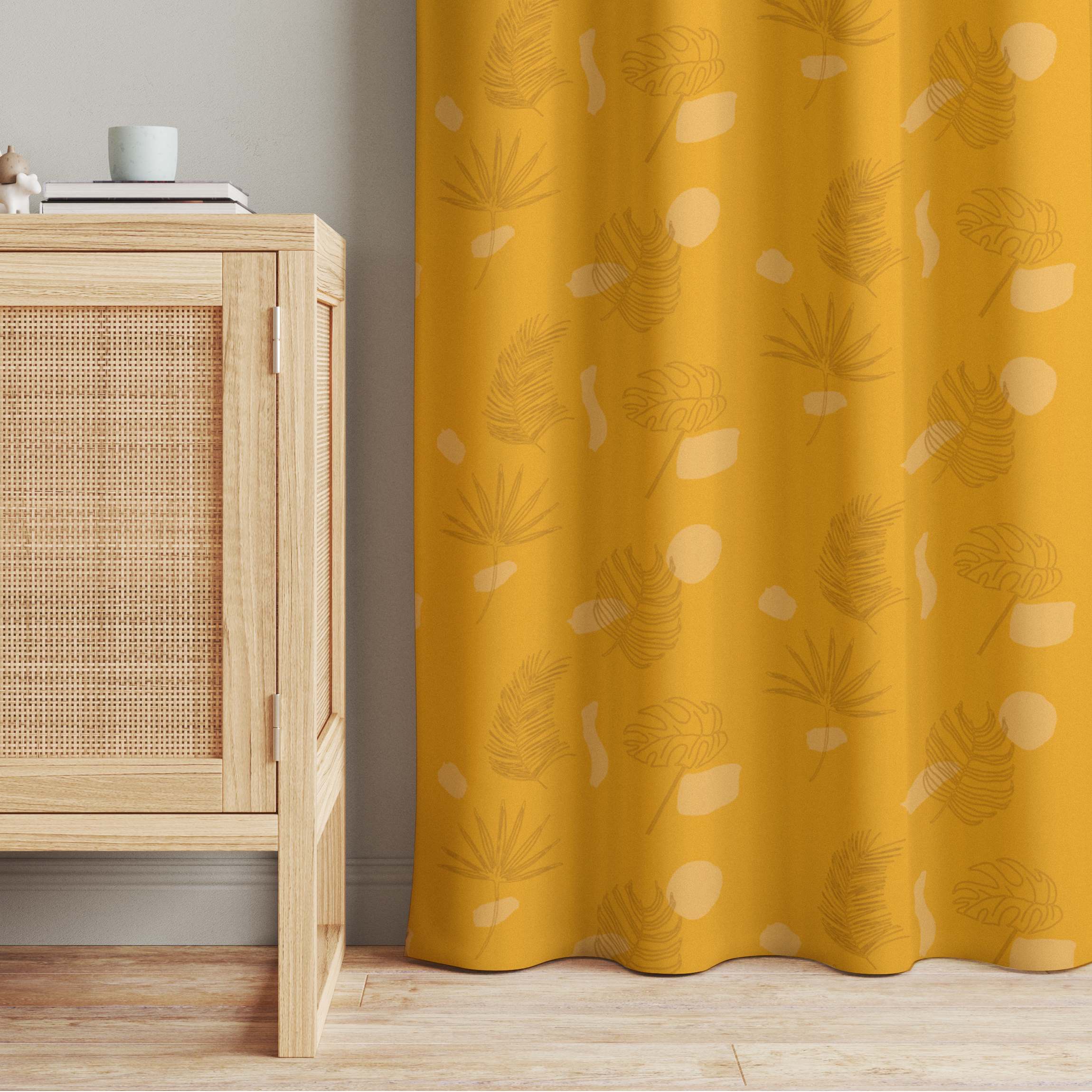 Vorhang Tropische Blätter Muster - Warmes Gelb