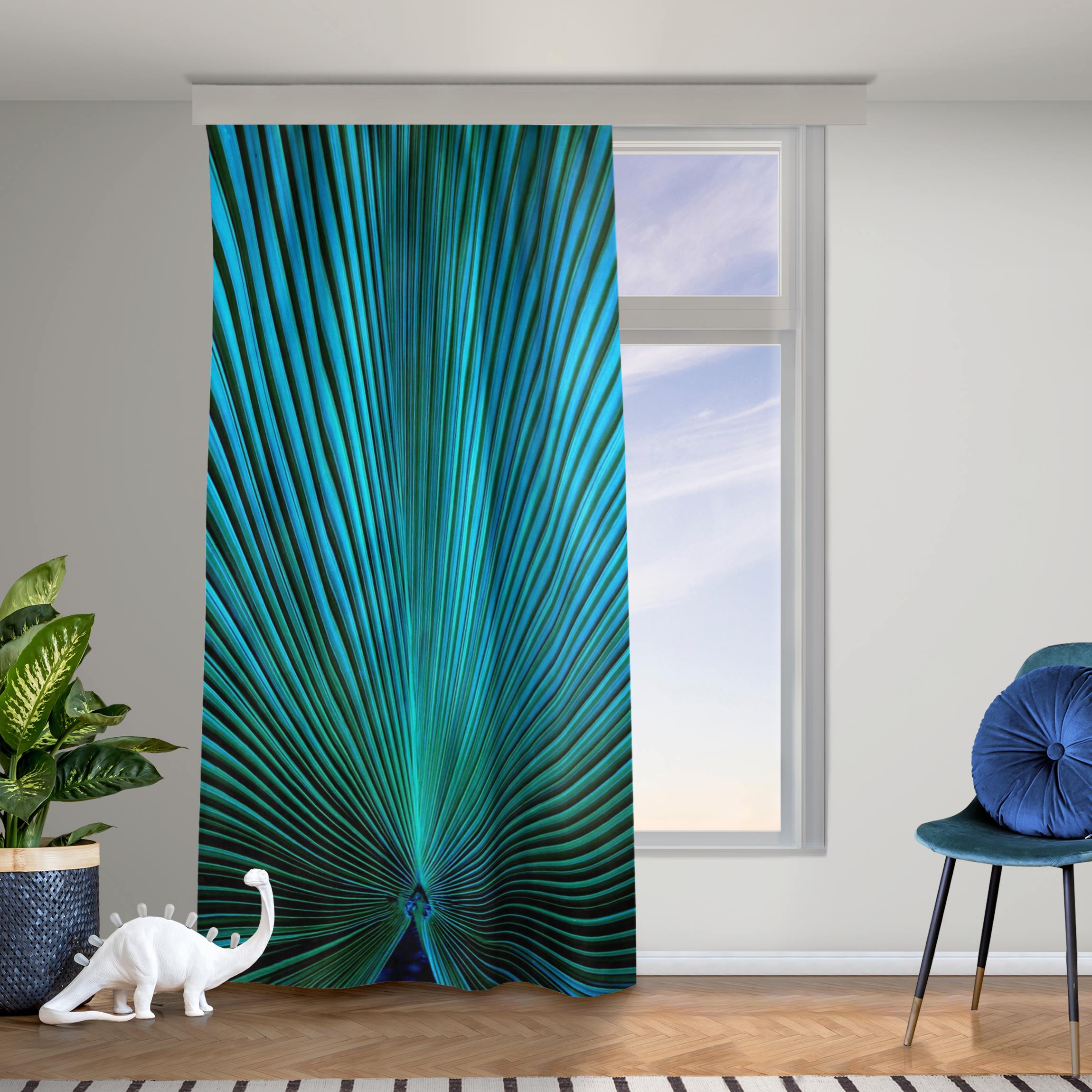 Vorhang Tropische Pflanzen Palmenblatt in Türkis II