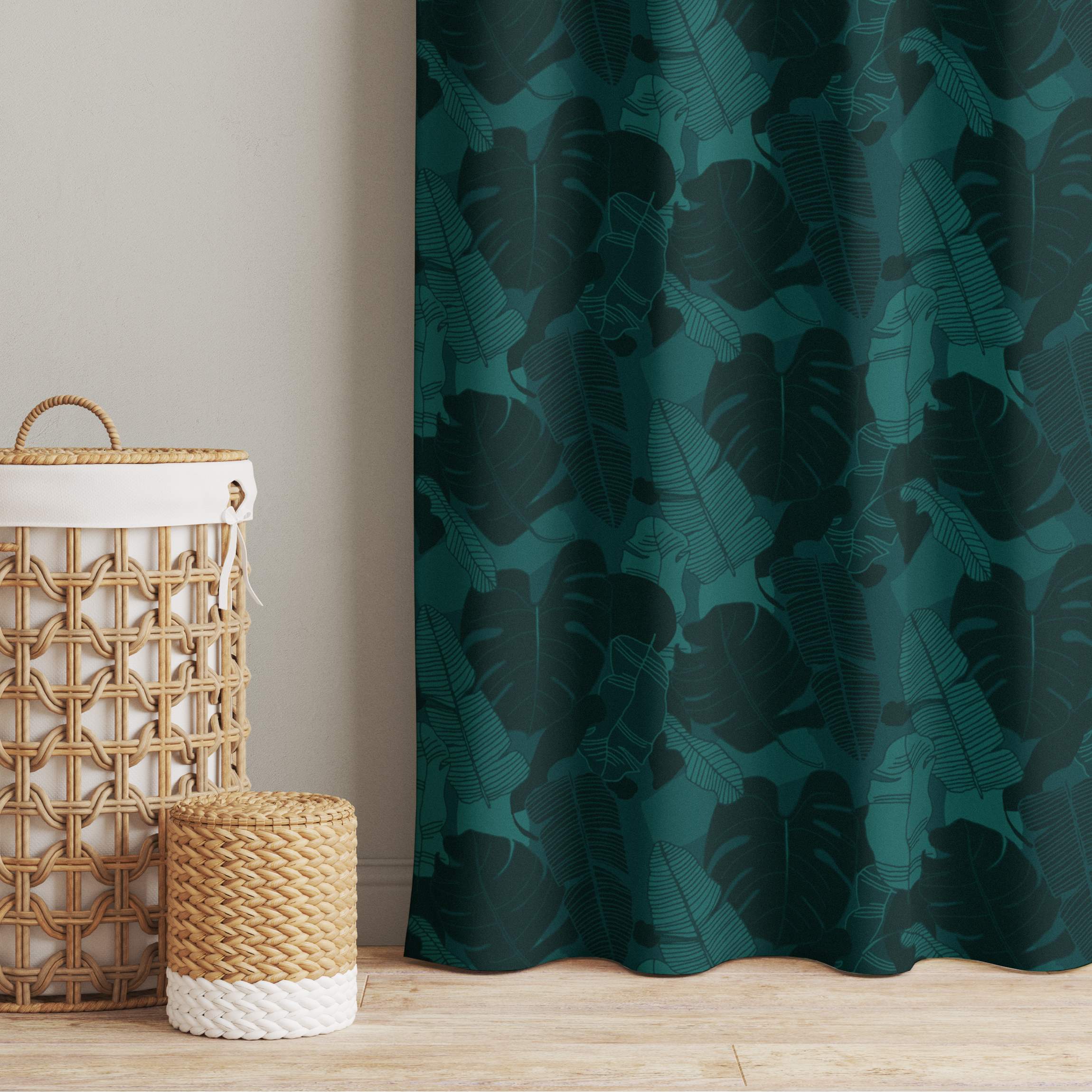 Vorhang Tropischer Blätter Mix - Dunkle Jade