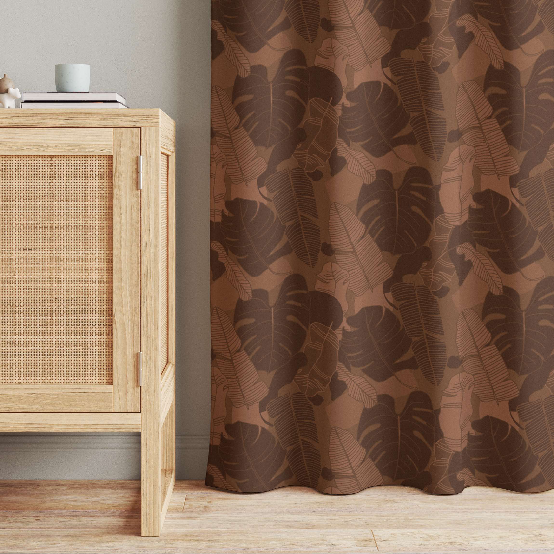 Vorhang Tropischer Blätter Mix - Rehbraun