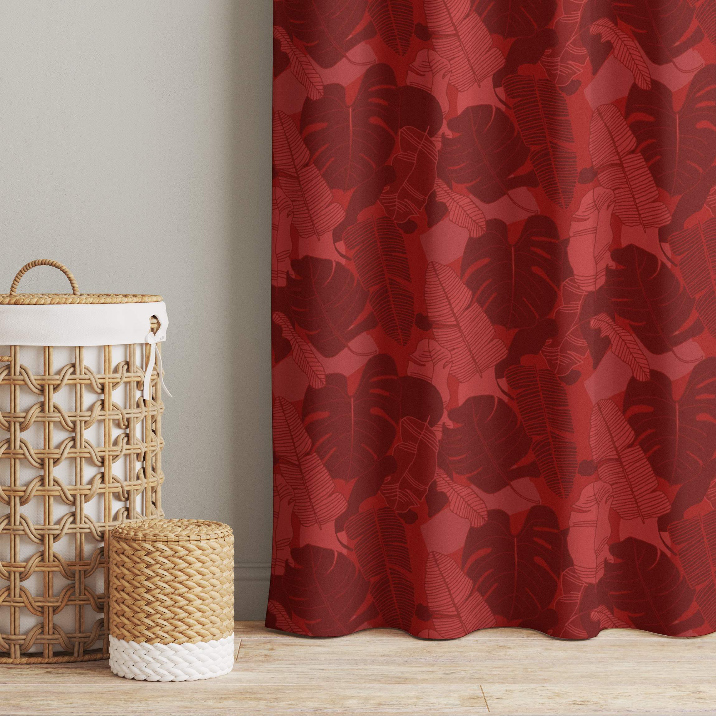 Vorhang Tropischer Blätter Mix - Rot