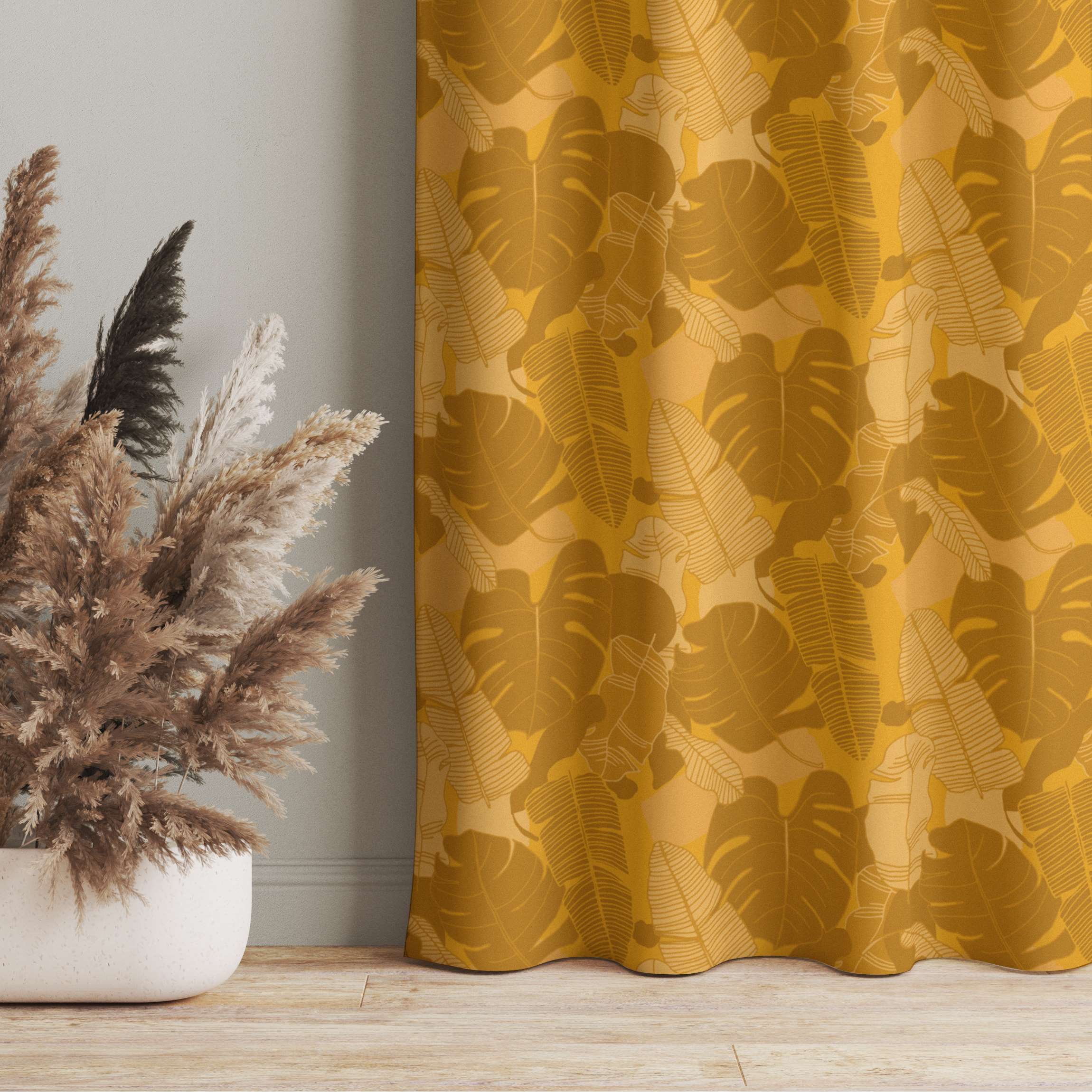 Vorhang Tropischer Blätter Mix - Warmes Gelb