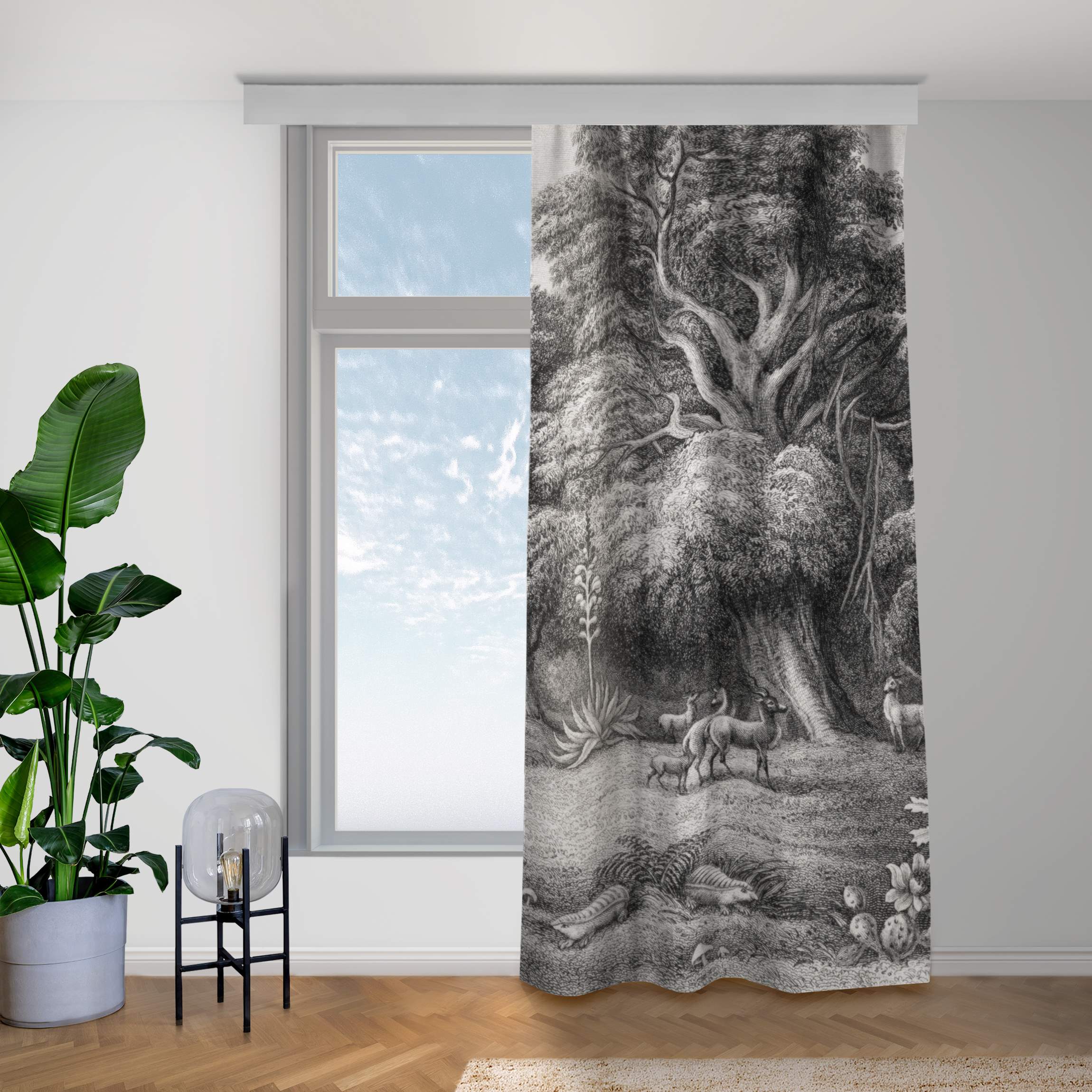 Vorhang Tropischer Kupferstich in Warmgrau