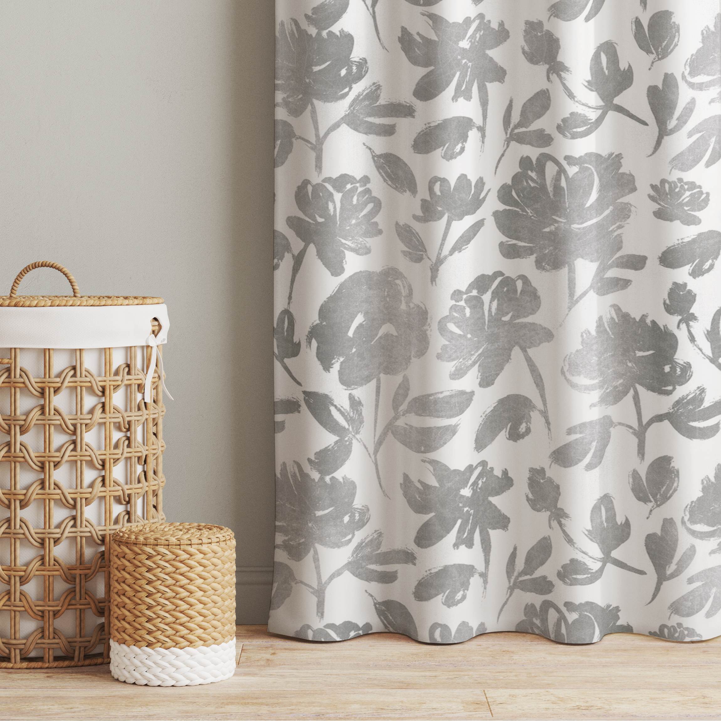 Vorhang Tuschezeichnung Silberne Rosen