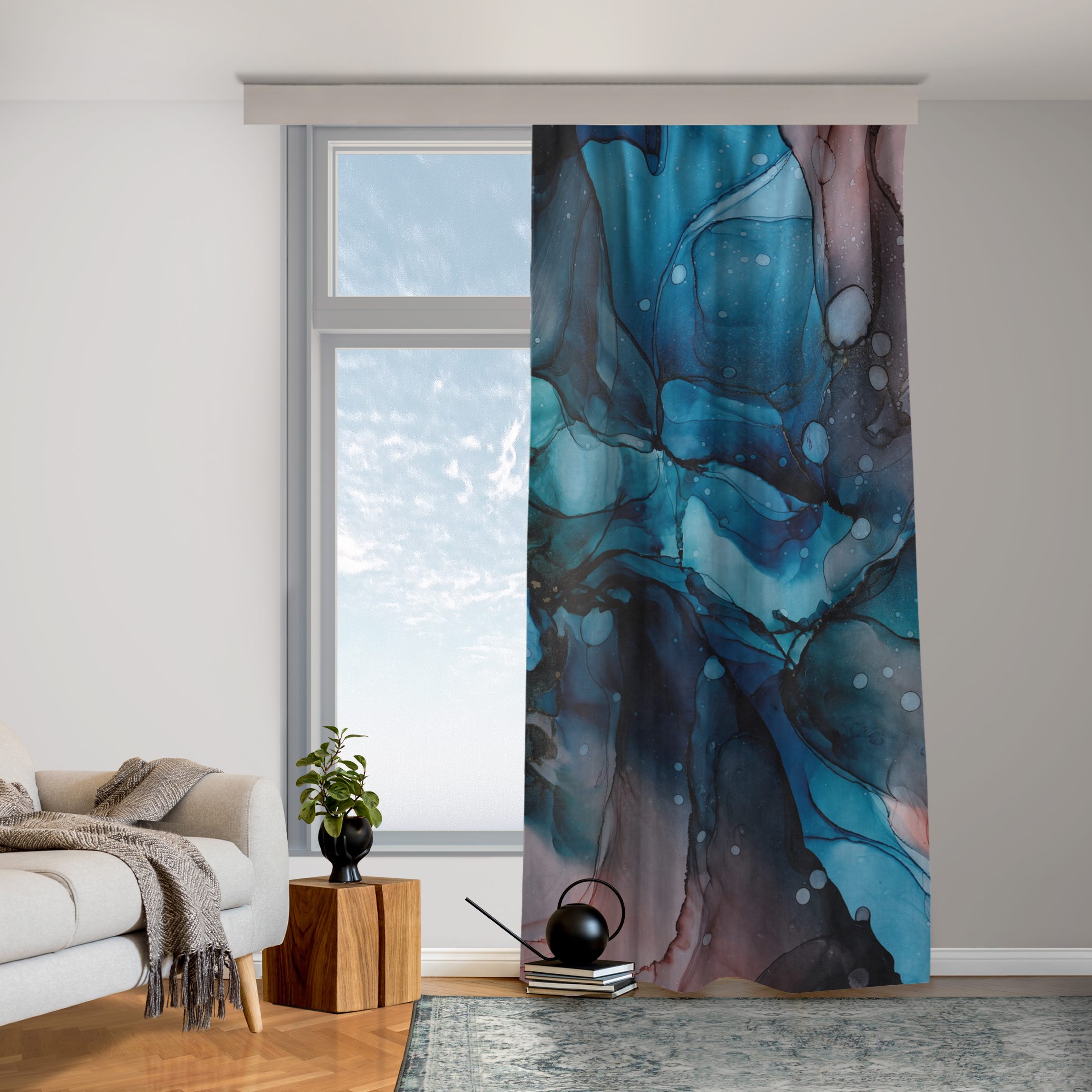 Vorhang Unterwasser in Petrol und Rot mit Gold