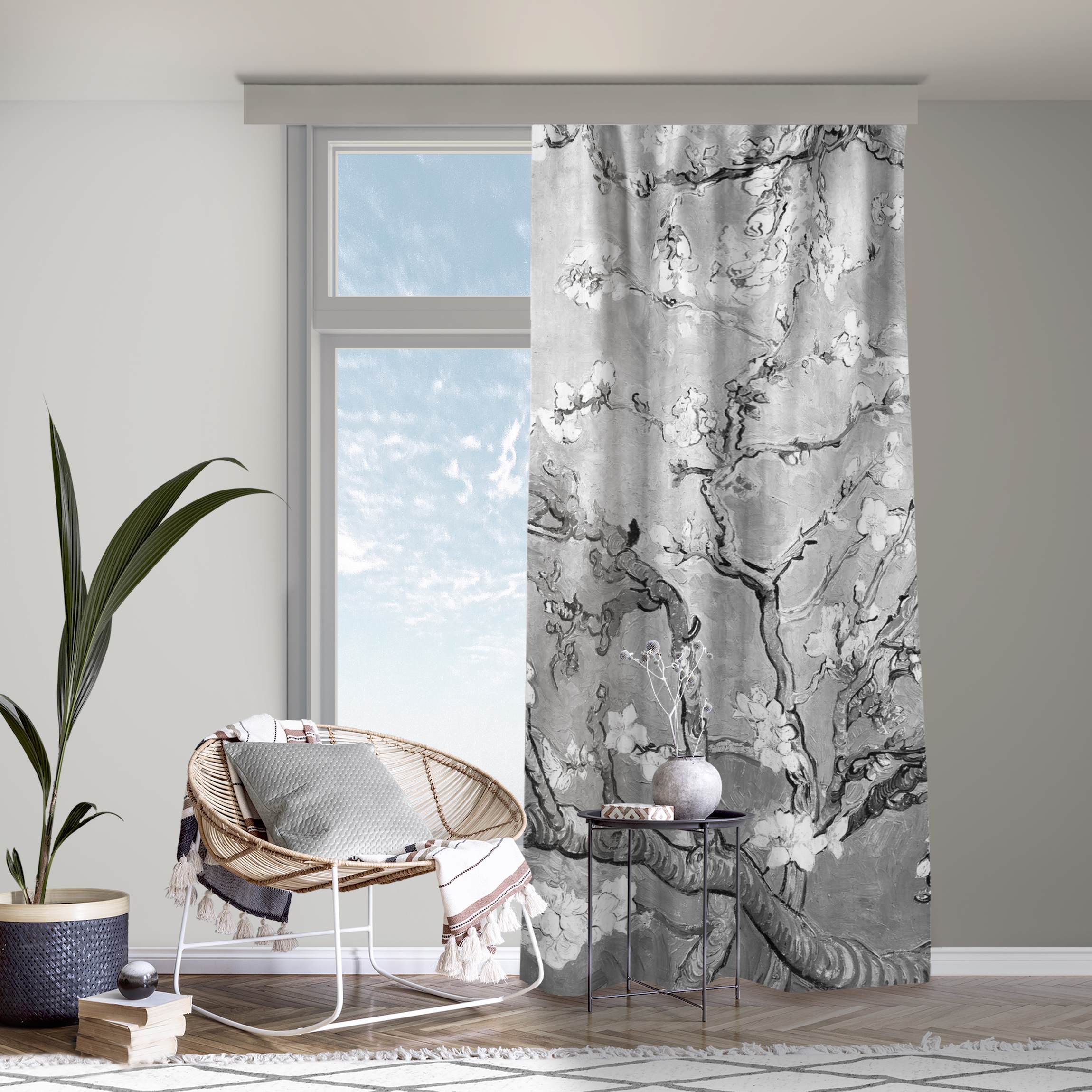 Vorhang Vincent van Gogh - Mandelblüte Schwarz-Weiß