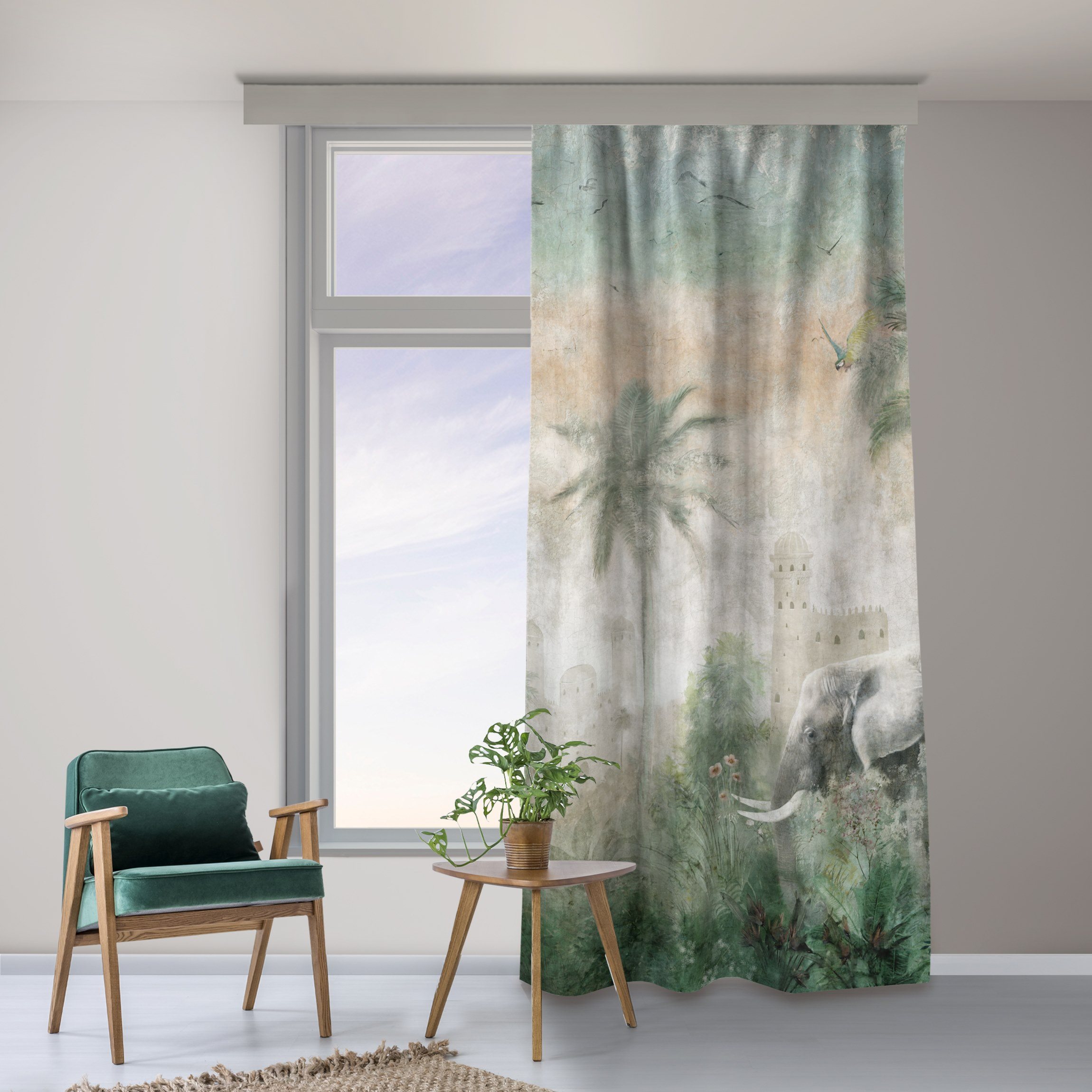 Vorhang Vintage Dschungel Szene mit Elefant