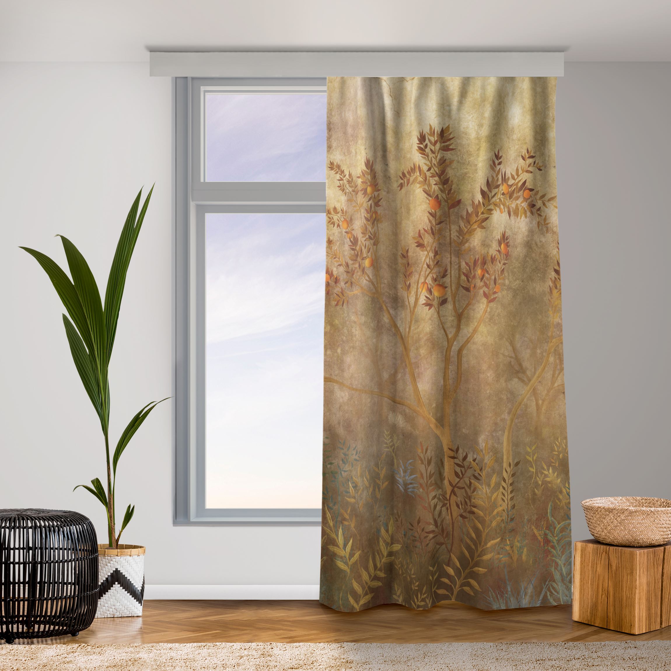 Vorhang Waldlichtung mit Orangenbaum bei Tag