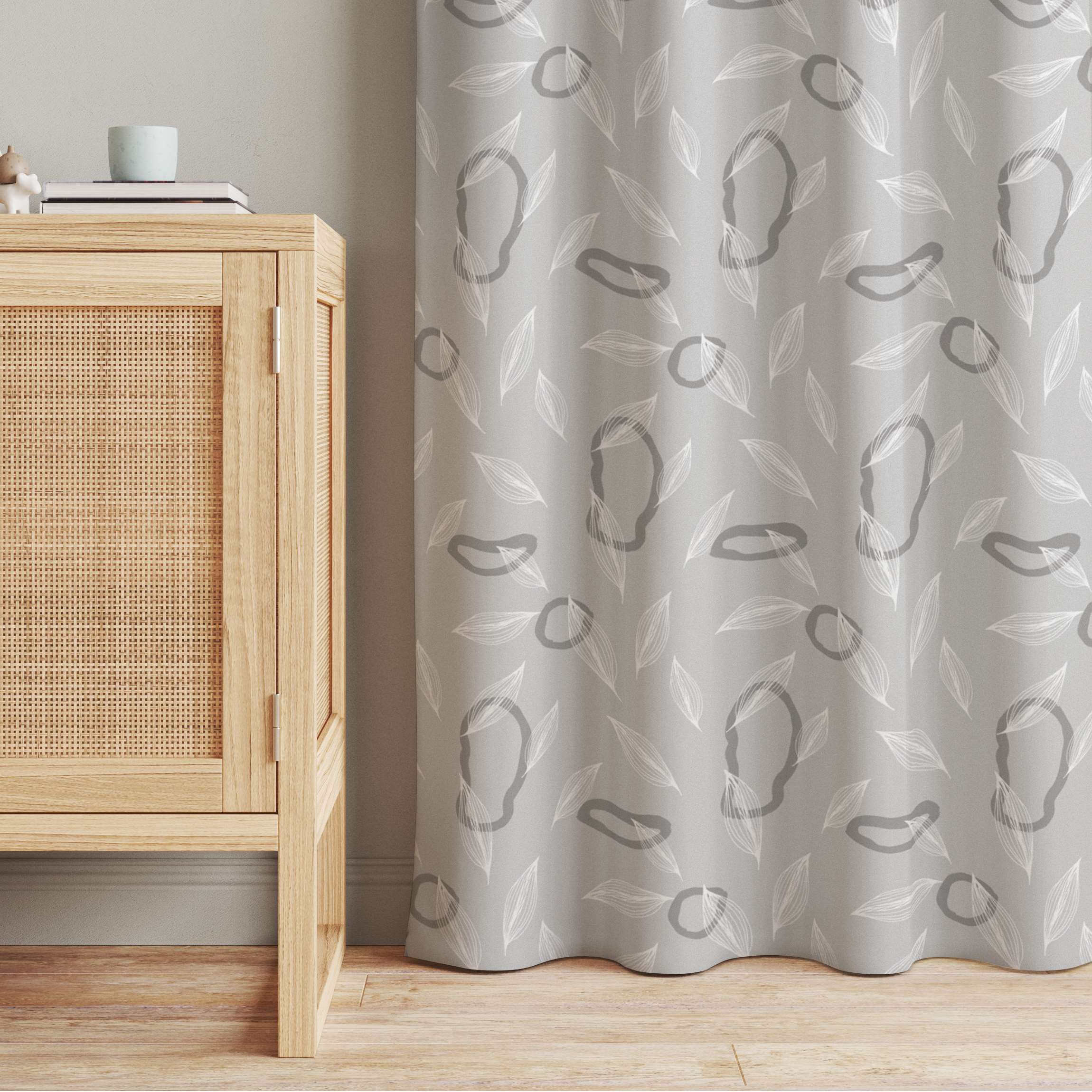 Vorhang Weide Blätter Muster - Grau