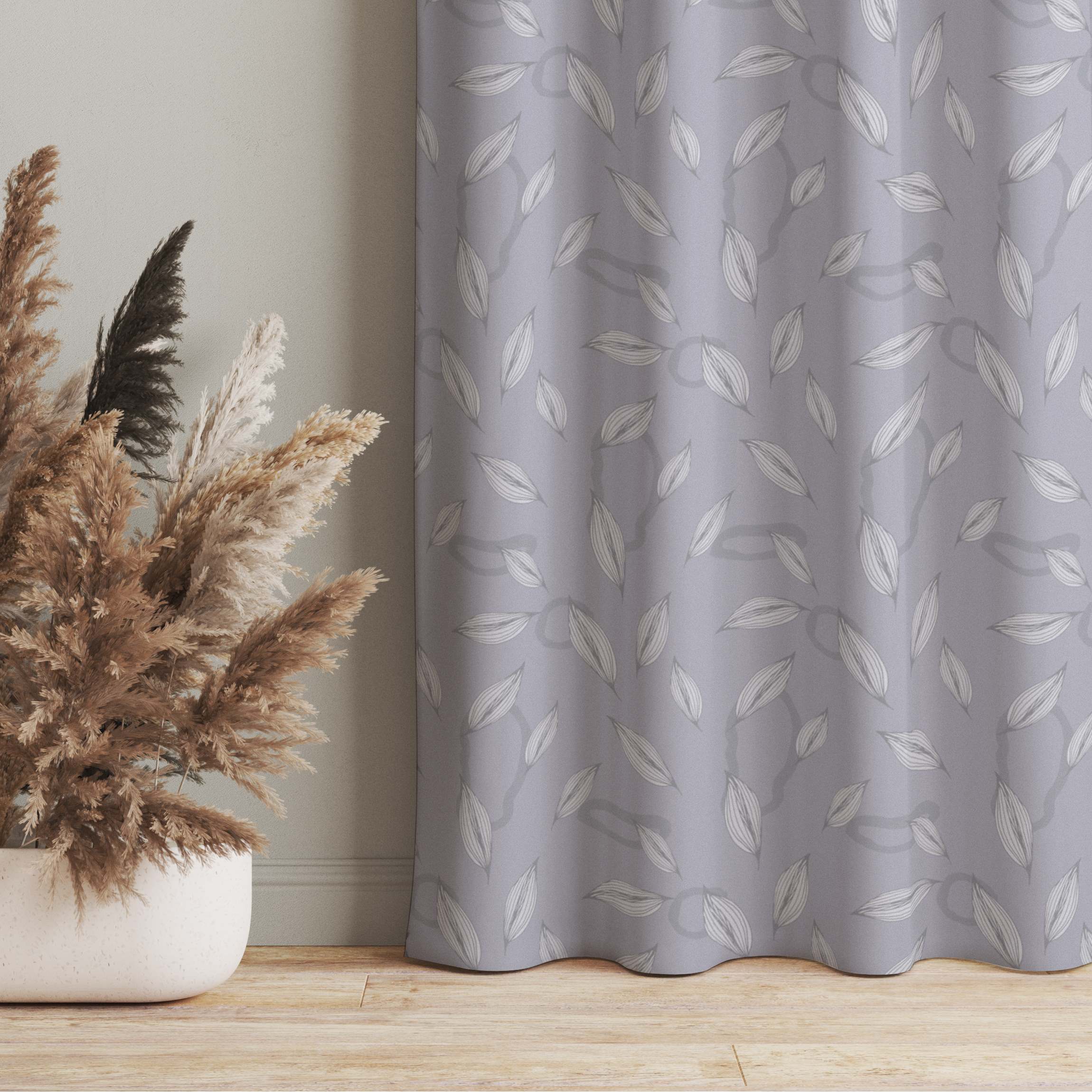 Vorhang Weide Blätter Muster - Pastell graues Violett