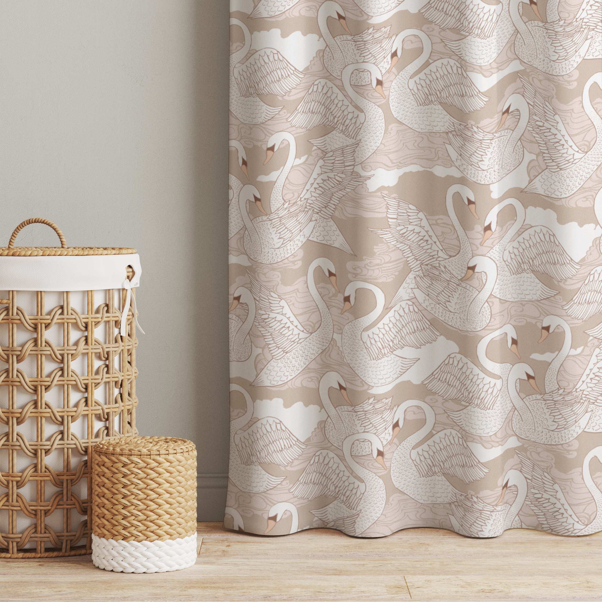 Vorhang Weiße Schwäne auf Beige