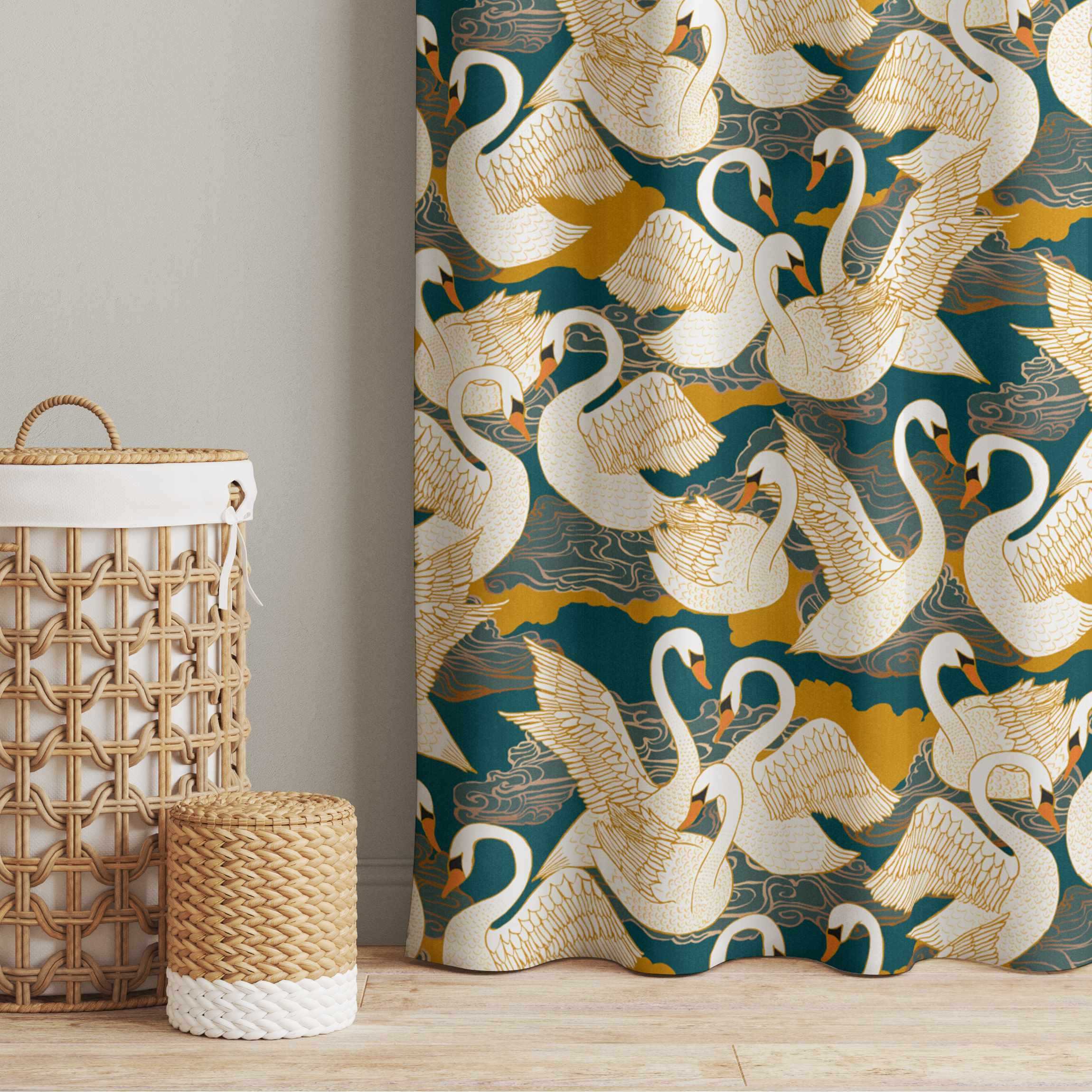 Vorhang Weiße Schwäne auf Dunkelblau