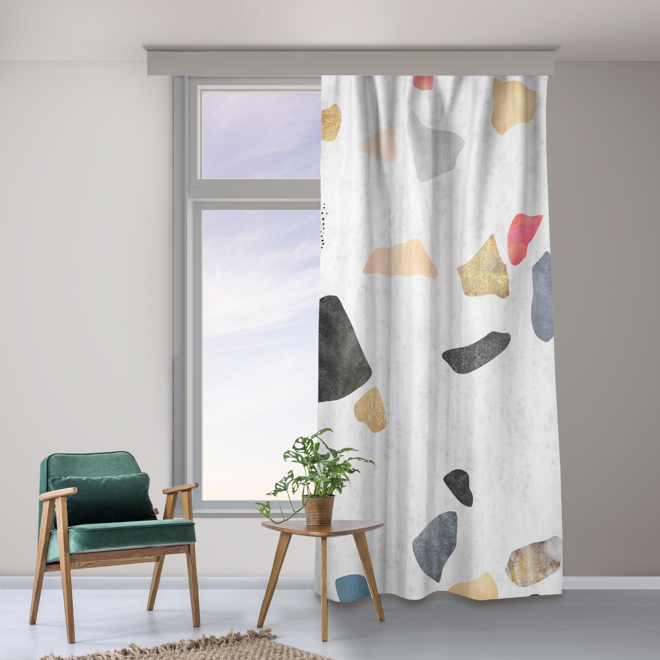 Vorhang Weißer Terrazzo mit Goldsteinchen