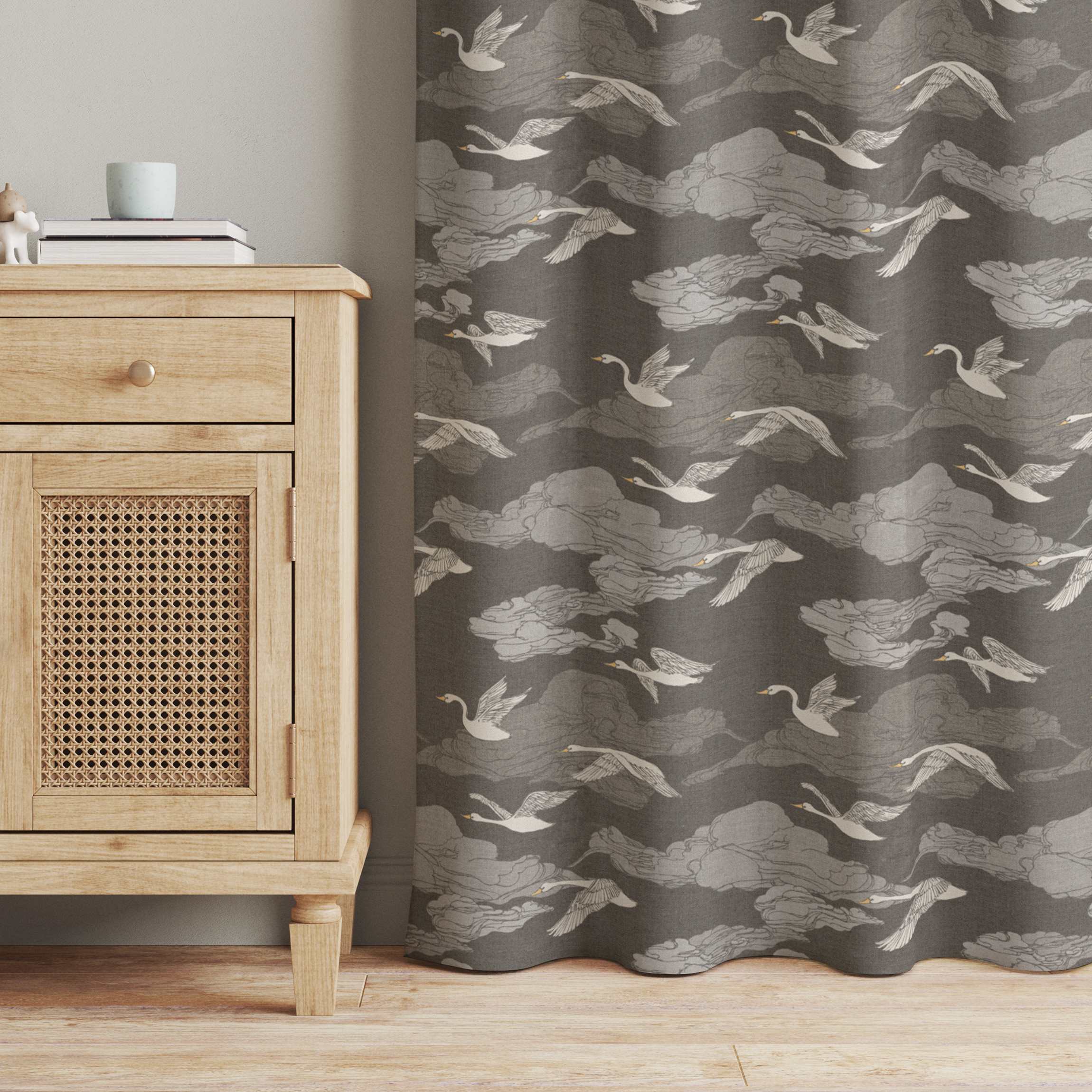 Vorhang Wilde Schwäne grau