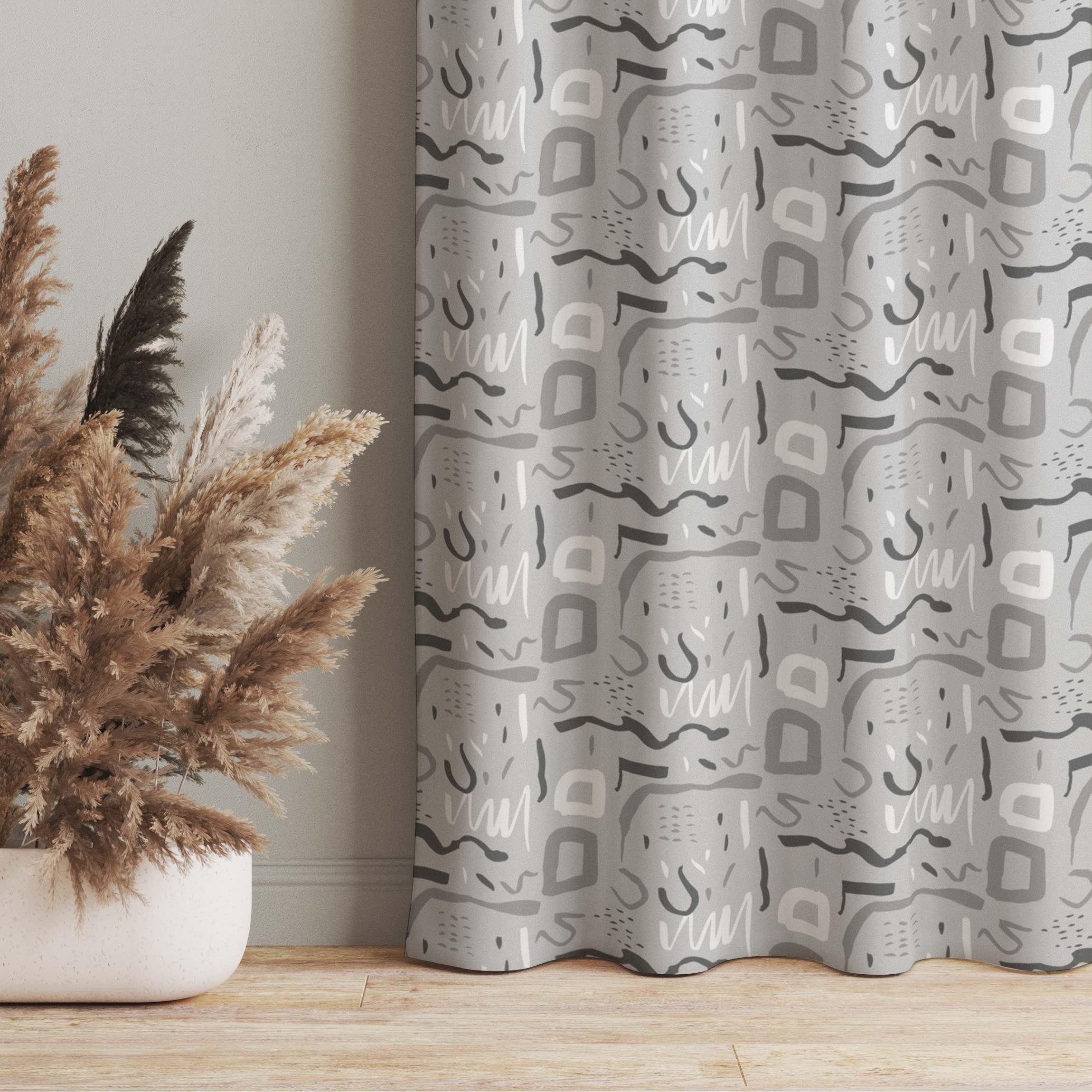 Vorhang Wildes Retro Muster - Grau