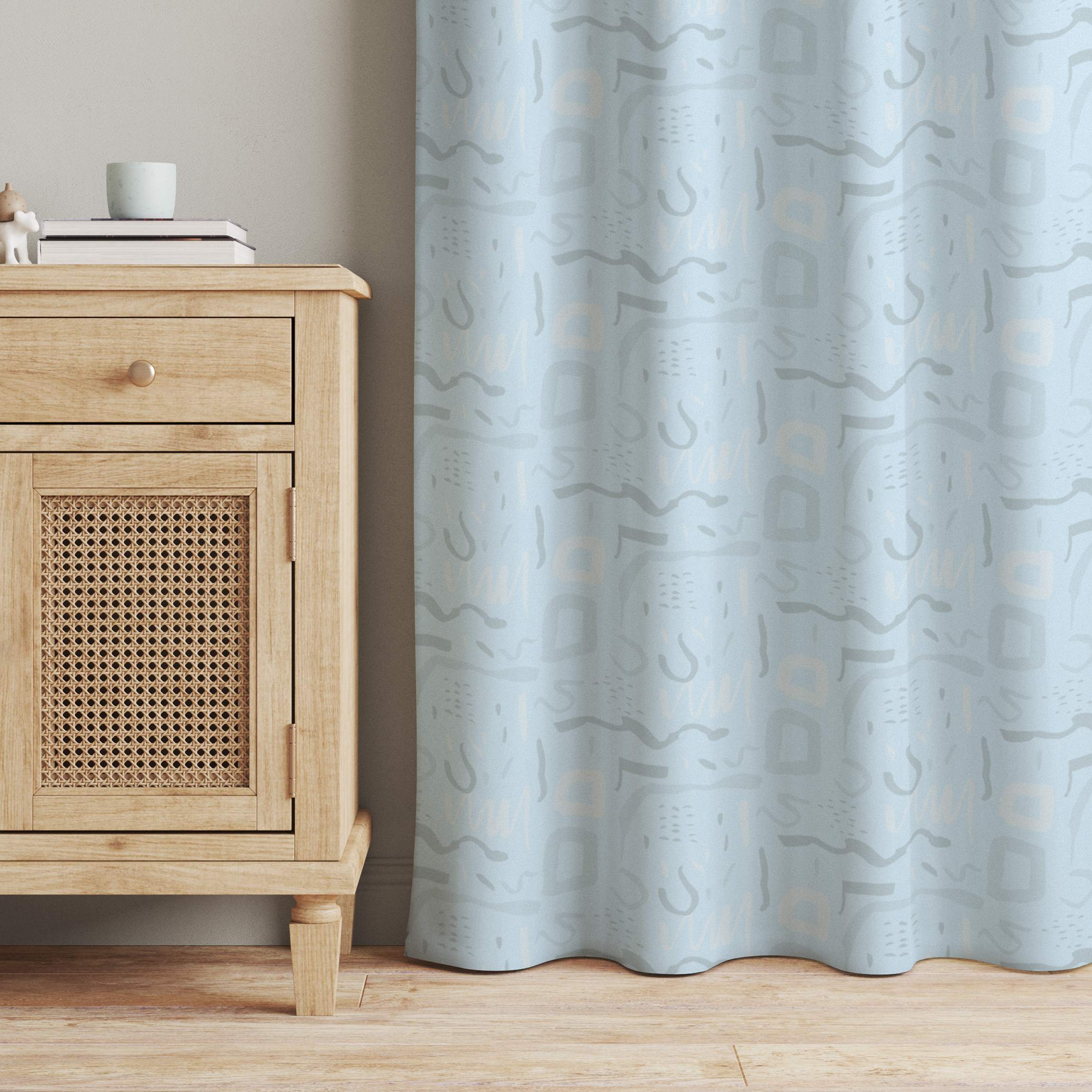 Vorhang Wildes Retro Muster - Himmelblau